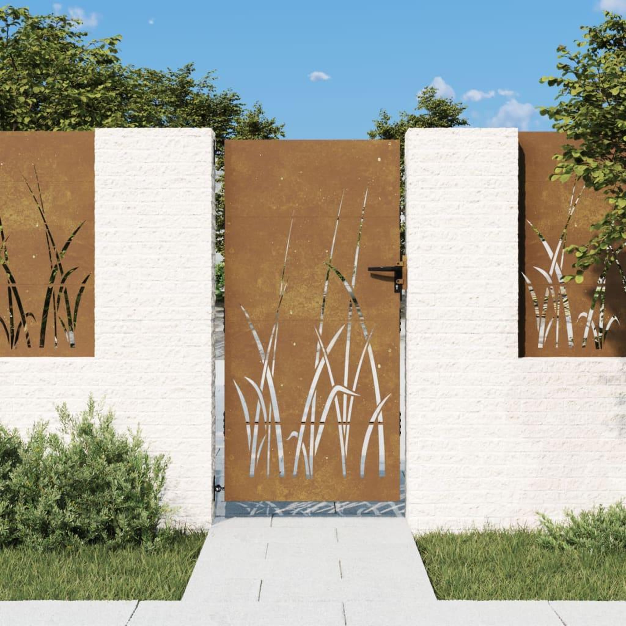 VIDAXL Portail de jardin 85x200 cm acier corten conception d'herbe