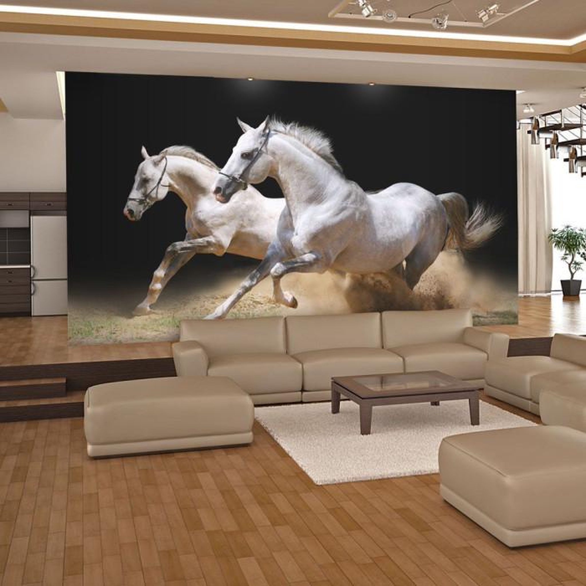 Paris Prix Papier Peint  Chevaux au Galop sur du Sable. Coloris disponibles : Multicolore