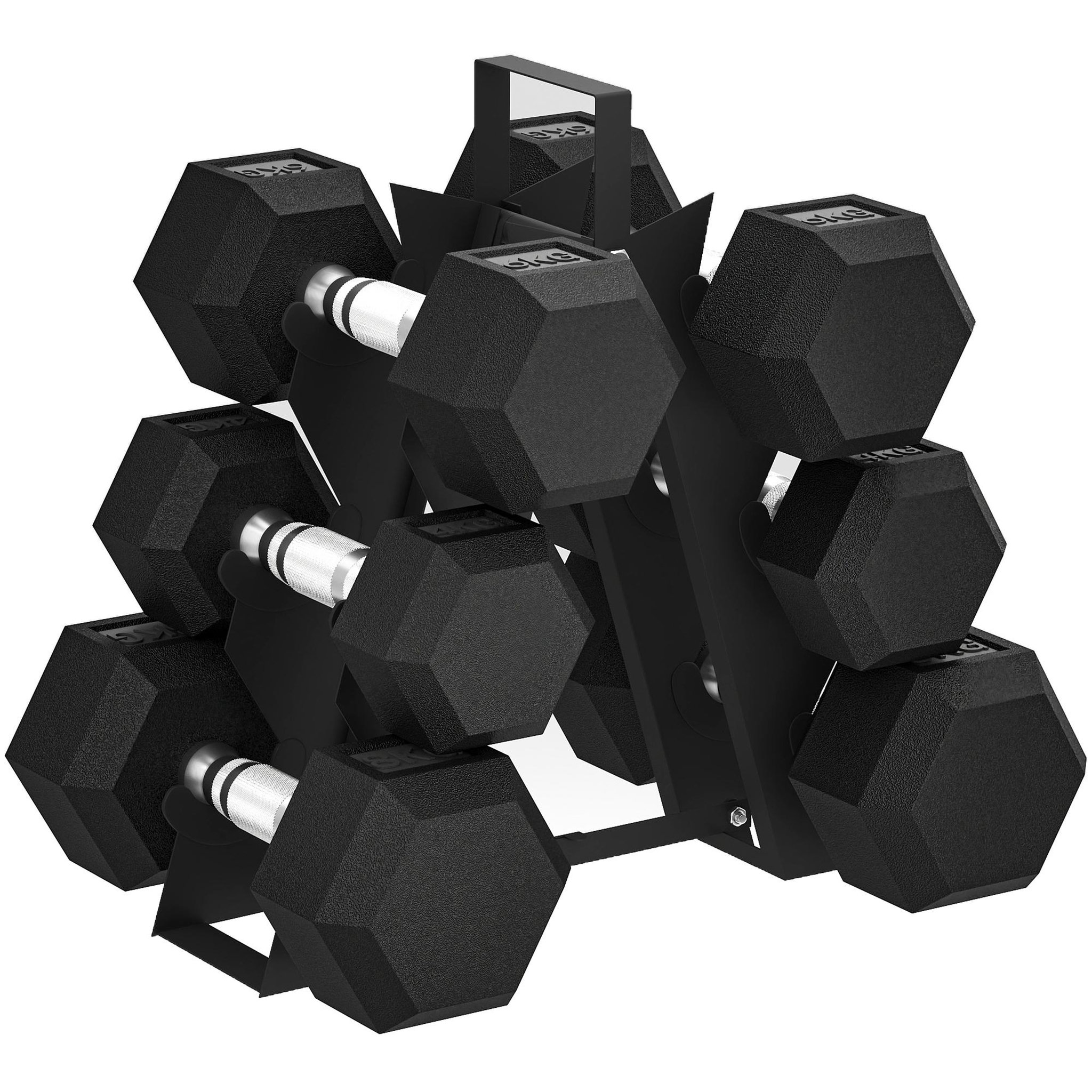 HOMCOM Ensemble d'haltères avec support 2 x 4 kg/6 kg/8 kg noir