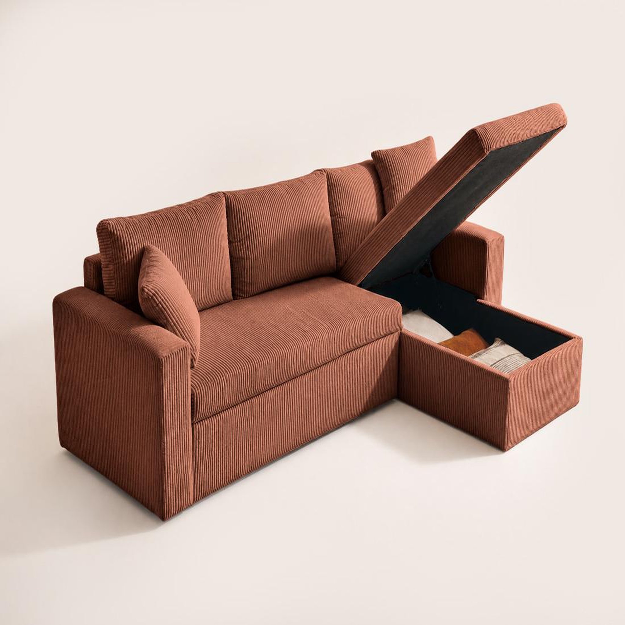 Voir la diapositive 6 : BEST MOBILIER Cyrus - canapé d'angle réversible 4 places - convertible avec coffre - en velours côtelé
