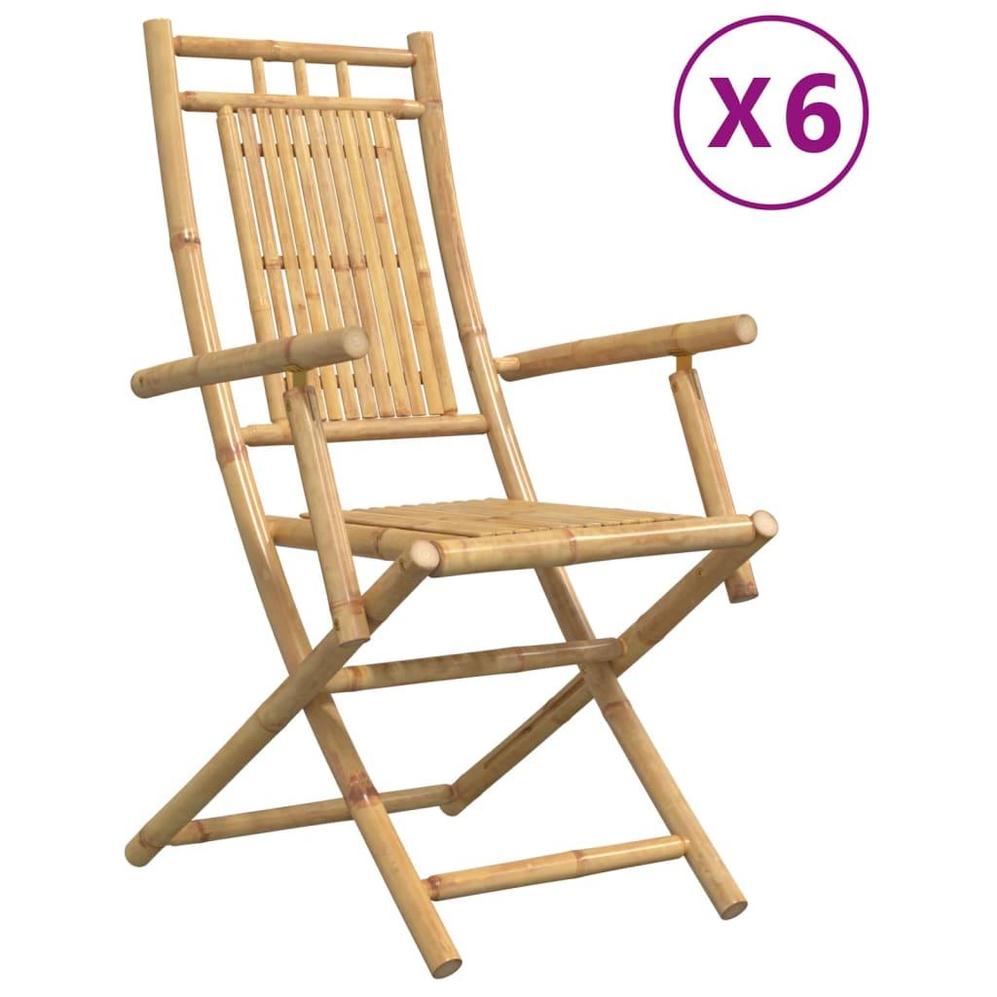 Voir la diapositive 2 : VIDAXL Chaises pliables de jardin lot de 6 53x66x99 cm bambou