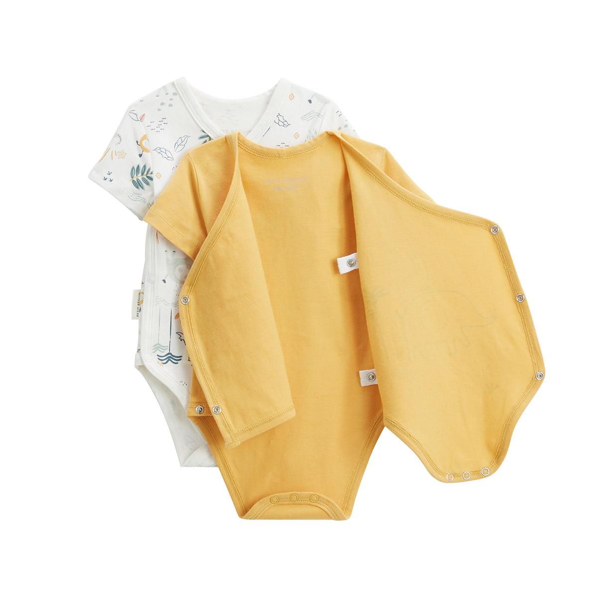 Petit Béguin Lot de 2 bodies bébé manches courtes ouverture croisée Hawaiki