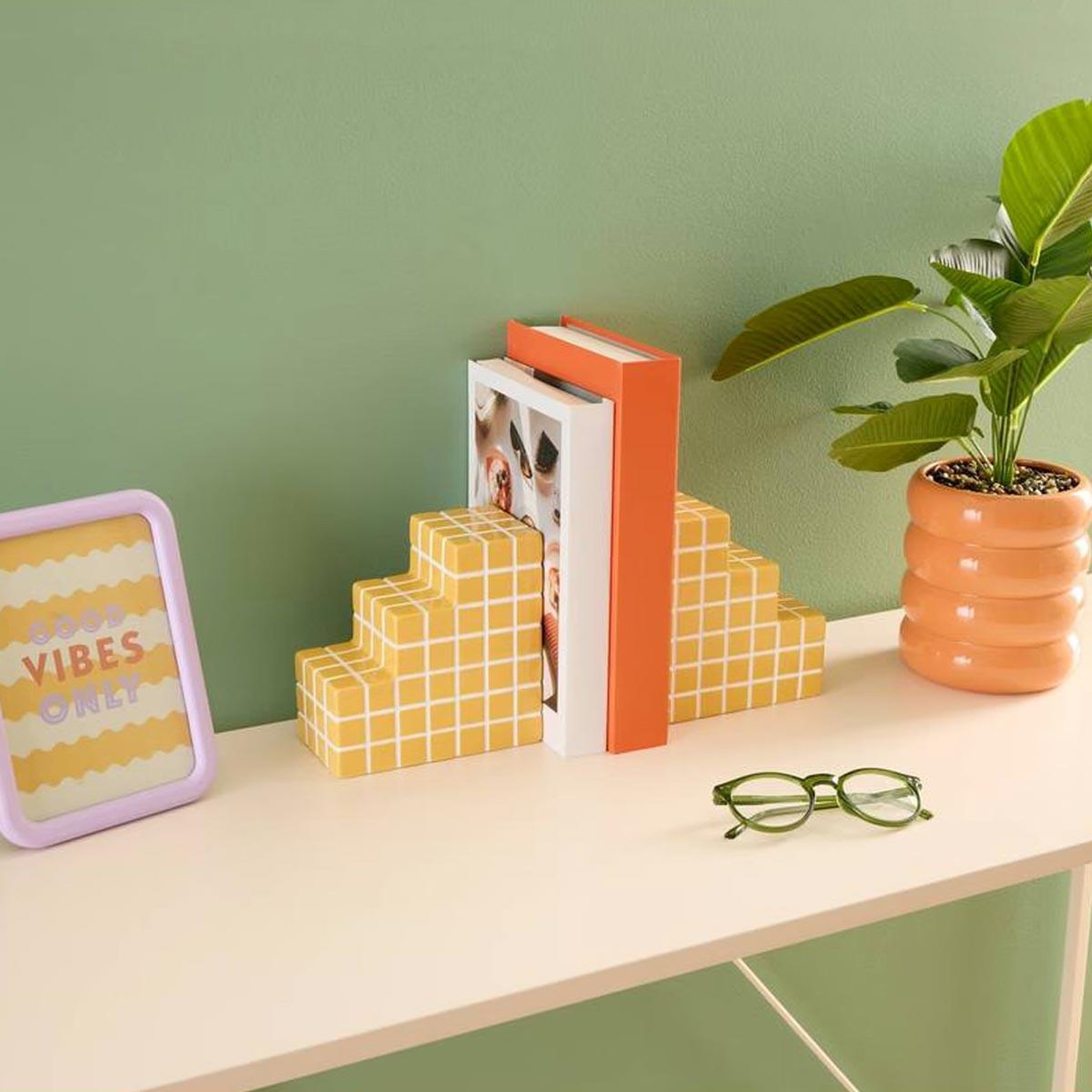 Voir la diapositive 3 : ATMOSPHERA Lot de 2 serre-livres en céramique  poolside  14cm jaune
