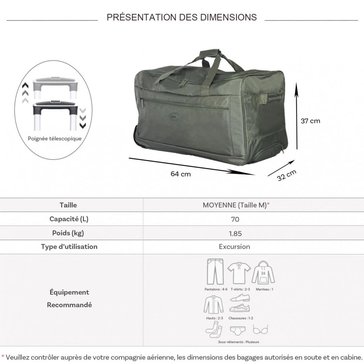 Degré Sac de voyage avec roulettes 70L  64cm