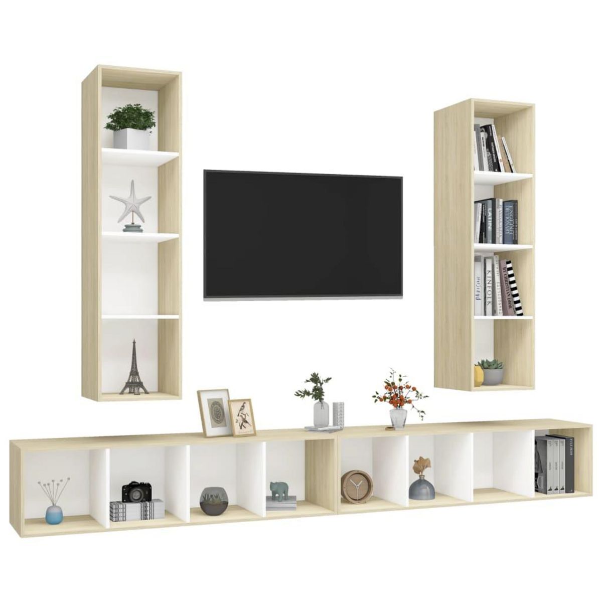 VIDAXL Meubles TV muraux 4 pcs Blanc et chene sonoma Bois d'ingenierie