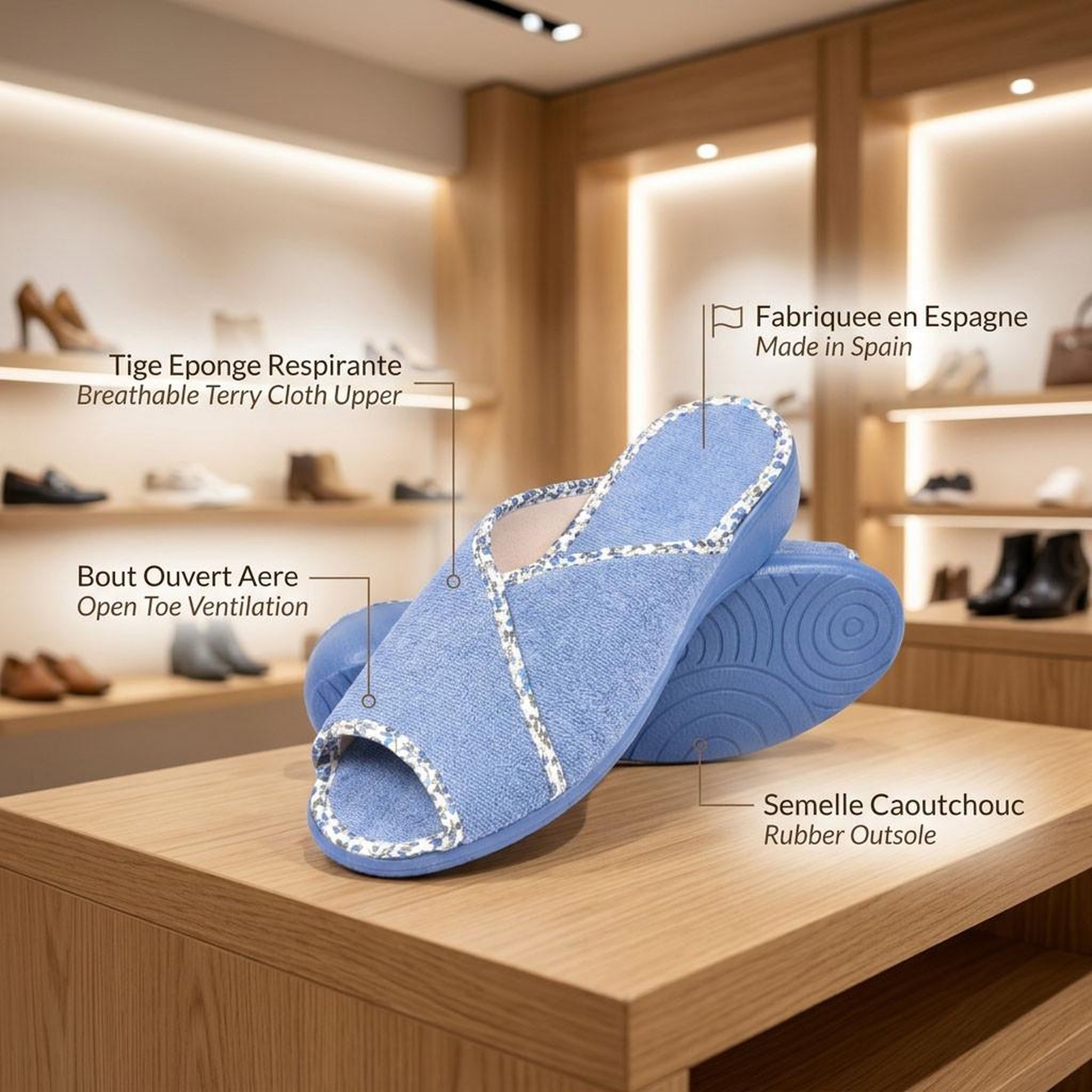 Voir la diapositive 4 : OZABI OZABI-Pantoufle Mule Femme Eponge Respirante Fabrication Espagnole, Bout Ouvert
