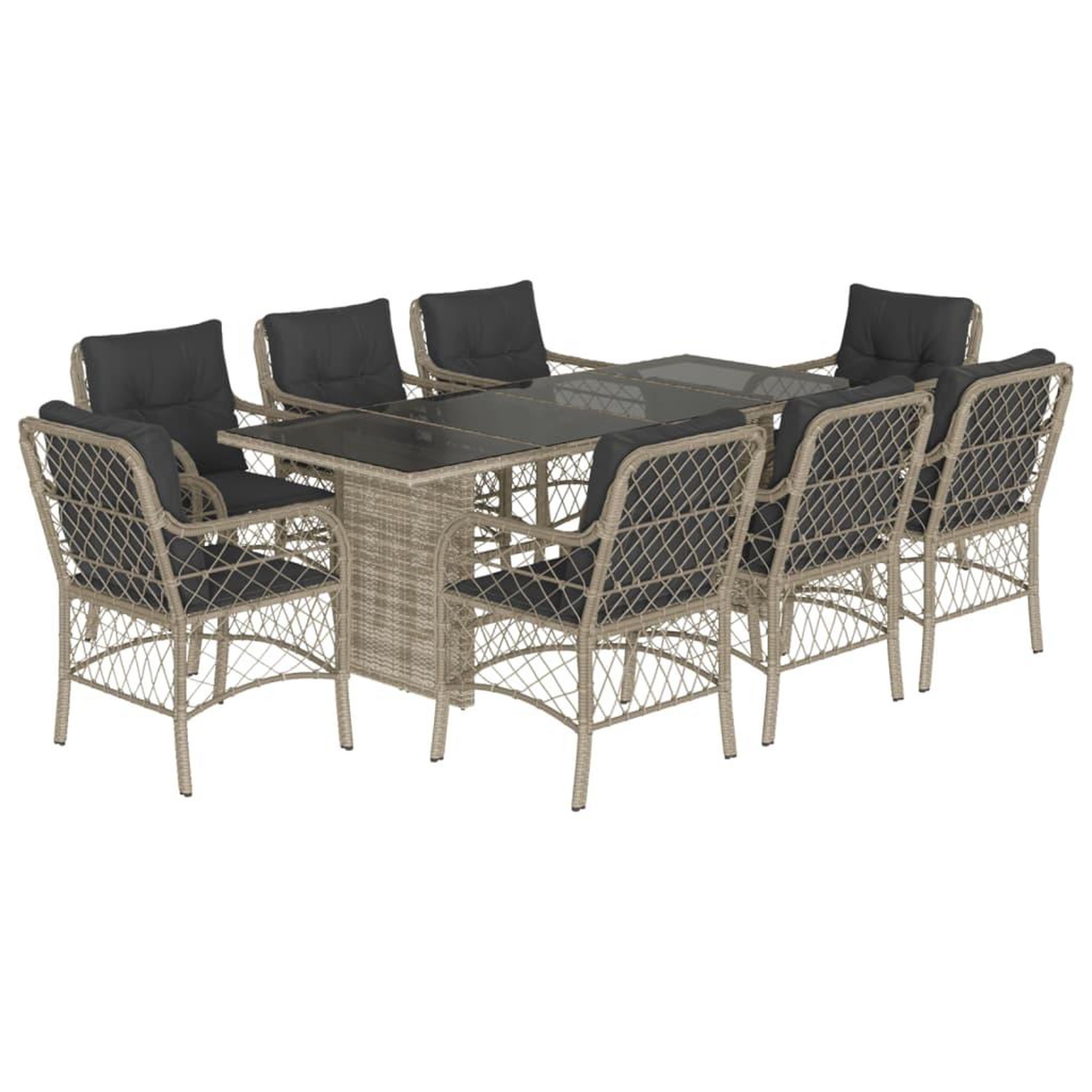 Voir la diapositive 2 : VIDAXL Ensemble a manger de jardin et coussins 9 pcs gris clair rotin