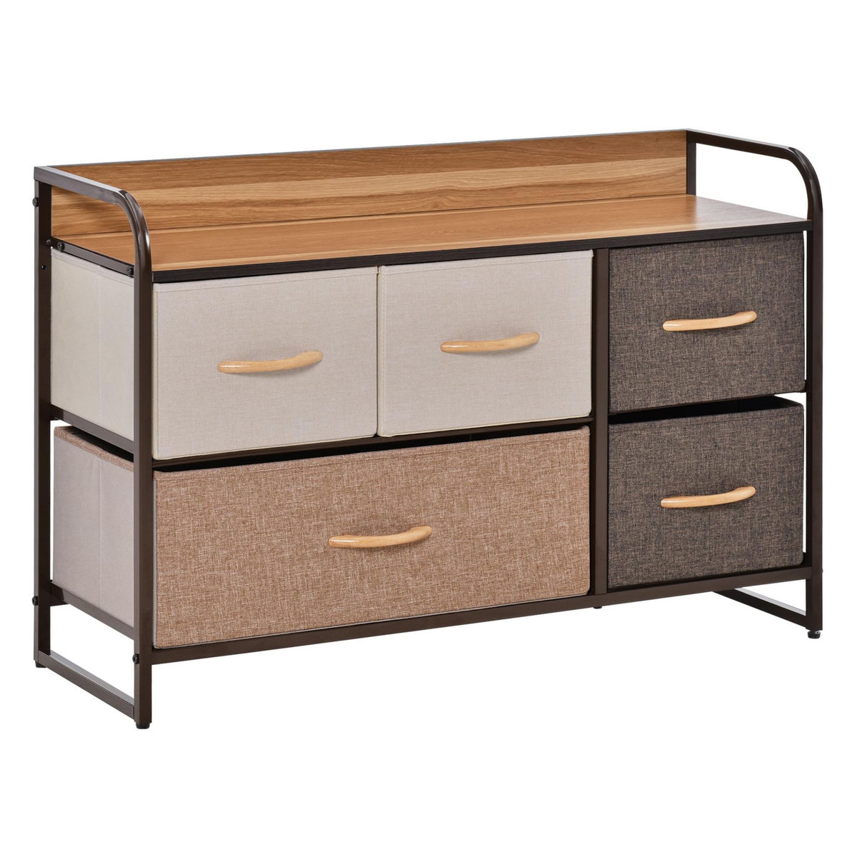 HOMCOM Commode meuble de rangement 5 tiroirs en tissu 87,5 x 29 x 58 cm Marron et beige