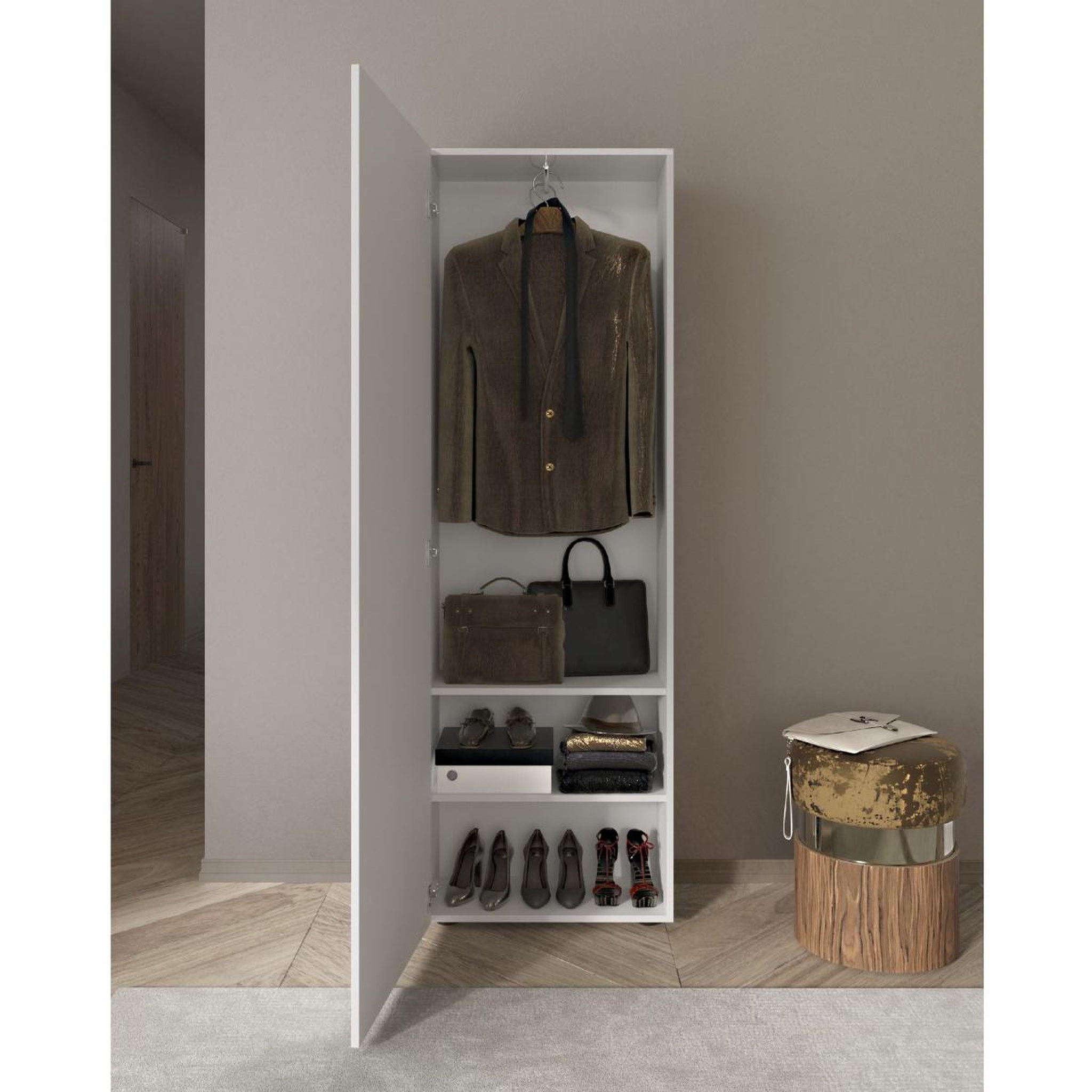 Voir la diapositive 3 : JLC KREATION Armoire moderne 1 porte laqué blanc ANTONIA