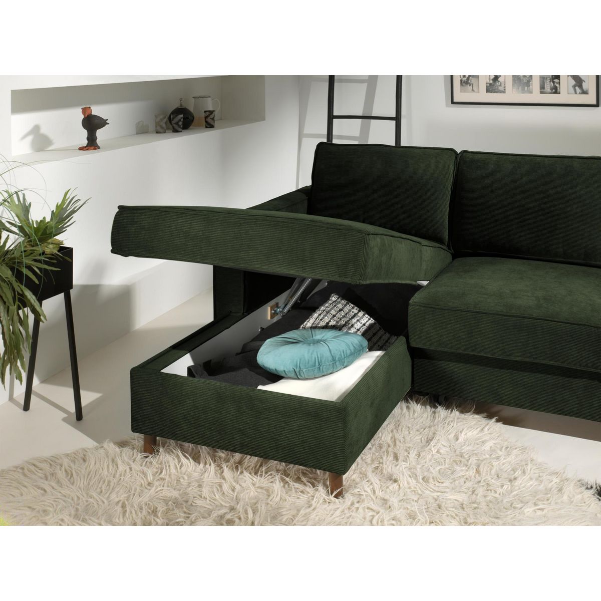 LISA DESIGN Jake - canapé d'angle gauche - convertible avec coffre - 4 places - en velours côtelé