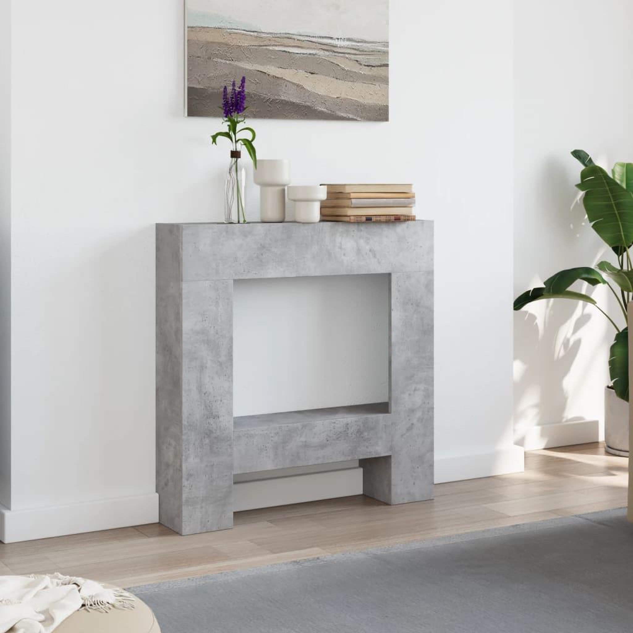 Voir la diapositive 3 : VIDAXL Cadre de cheminee gris beton 81x18x82 cm bois d'ingenierie