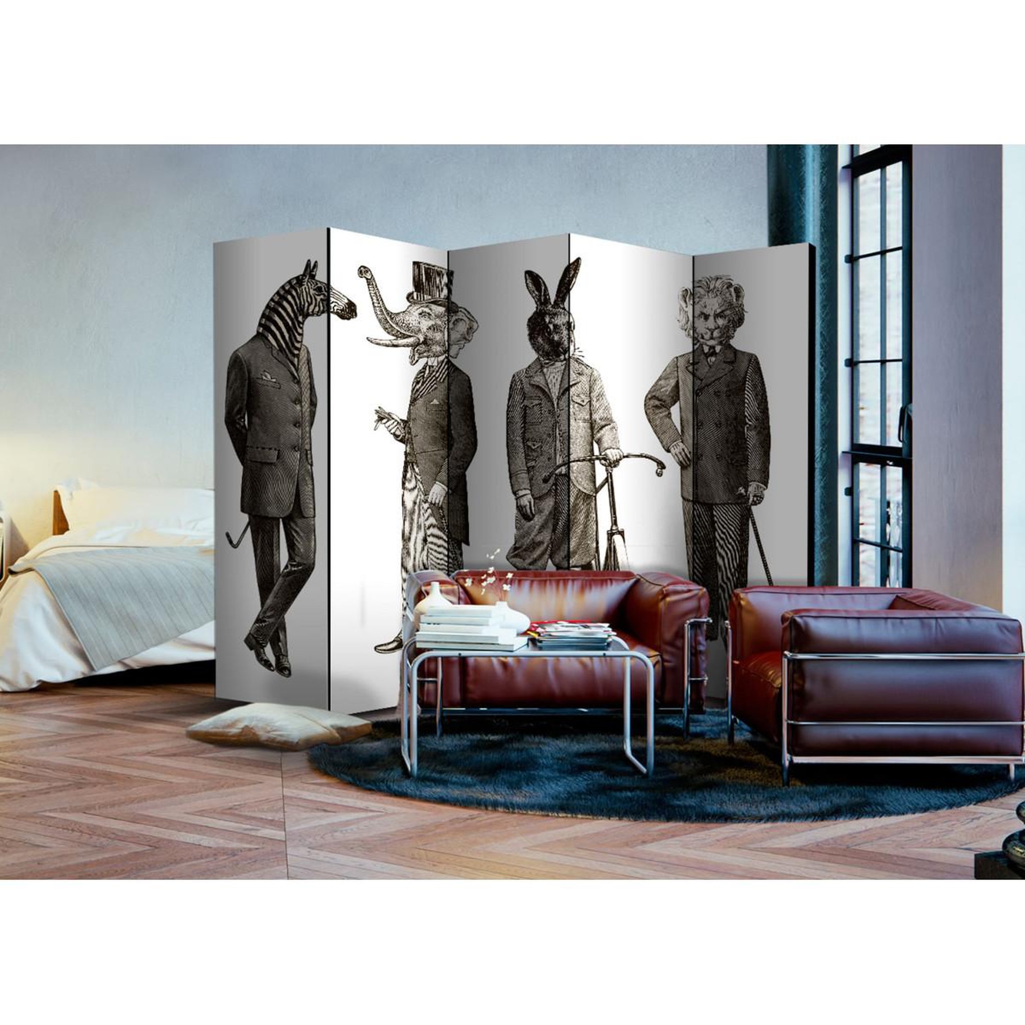 Voir la diapositive 2 : Paris Prix Paravent 5 volets  elegant zoo  172x225cm