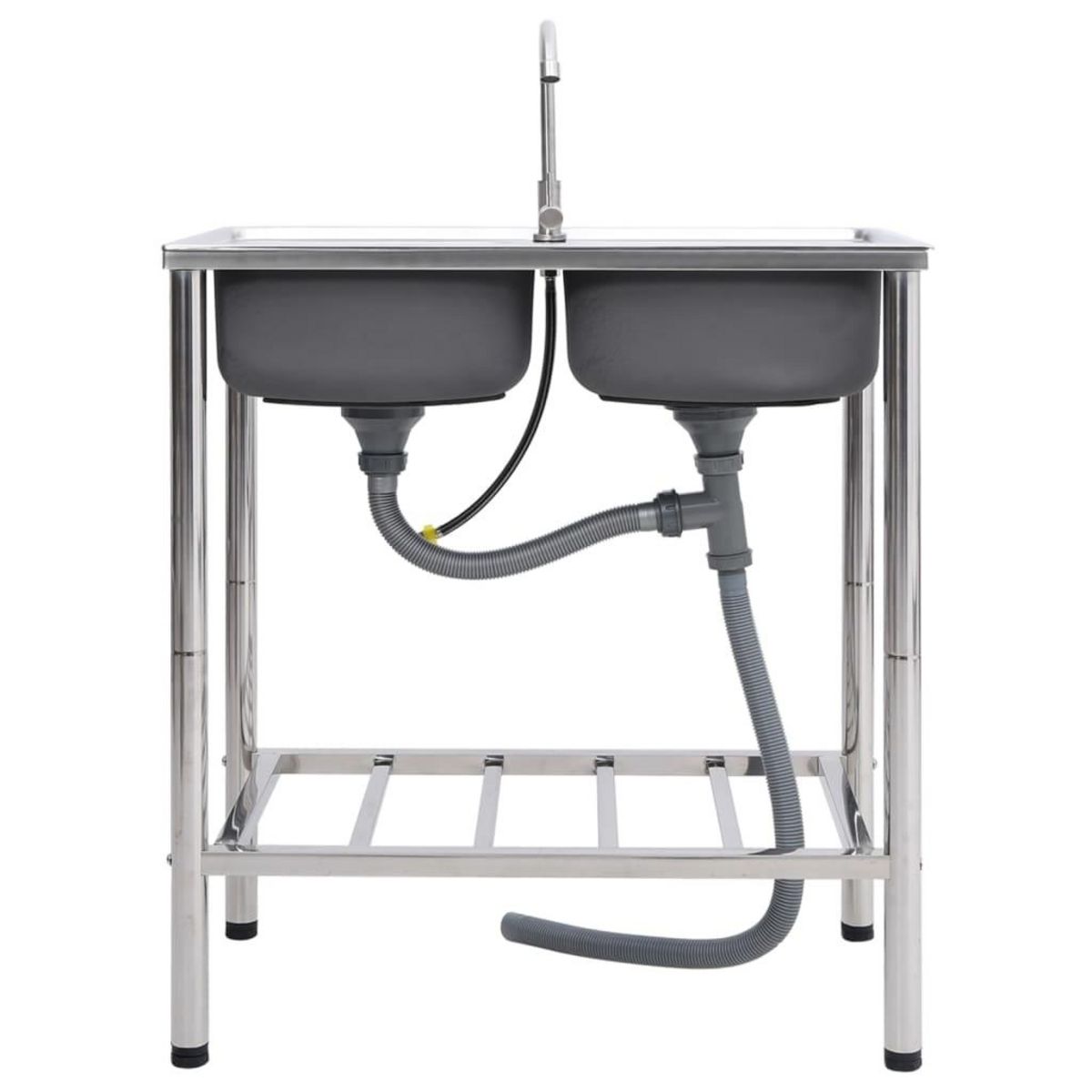 VIDAXL Evier de camping Double lavabo avec robinet Acier inoxydable