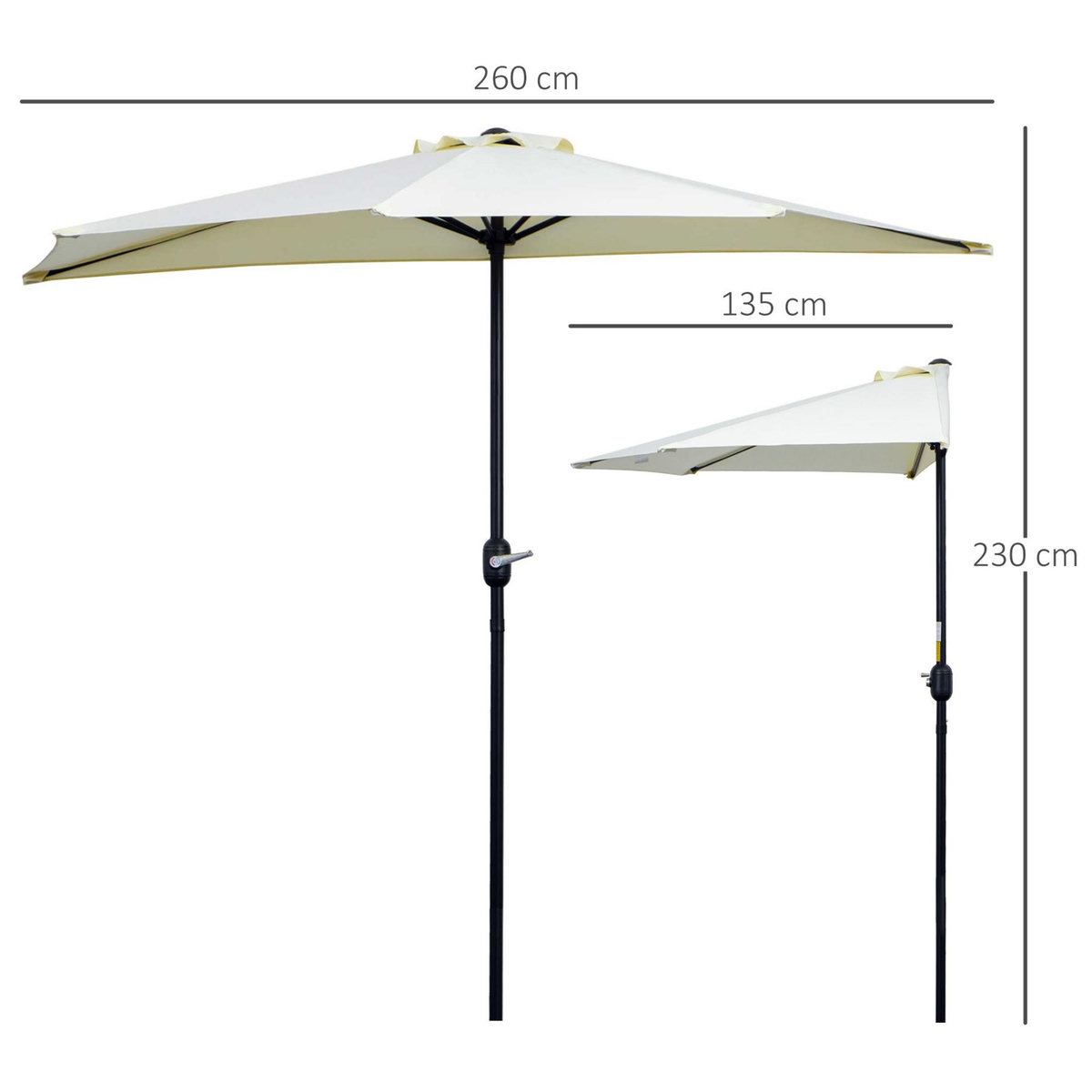 OUTSUNNY Demi parasol - parasol de balcon - ouverture fermeture manivelle - acier polyester haute densité crème