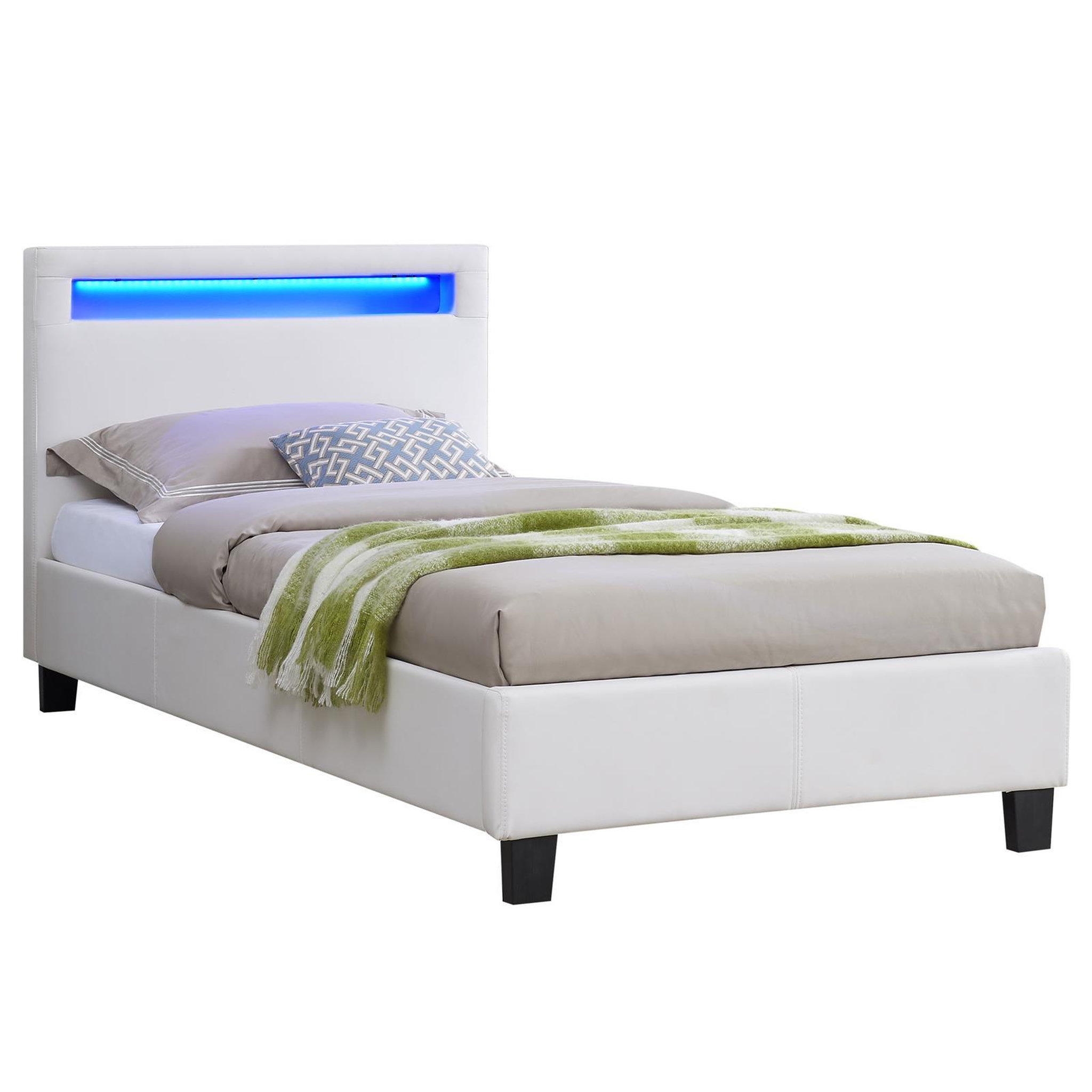 Voir la diapositive 1 : IDIMEX Lit LED simple LUCENO 90x190 cm, avec sommier, revêtement synthétique