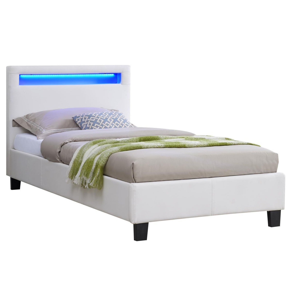 IDIMEX Lit LED simple LUCENO 90x190 cm, avec sommier, revêtement synthétique