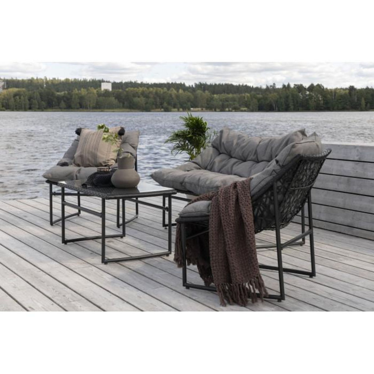 Paris Prix Salon de Jardin en Métal  Tina  117cm Noir