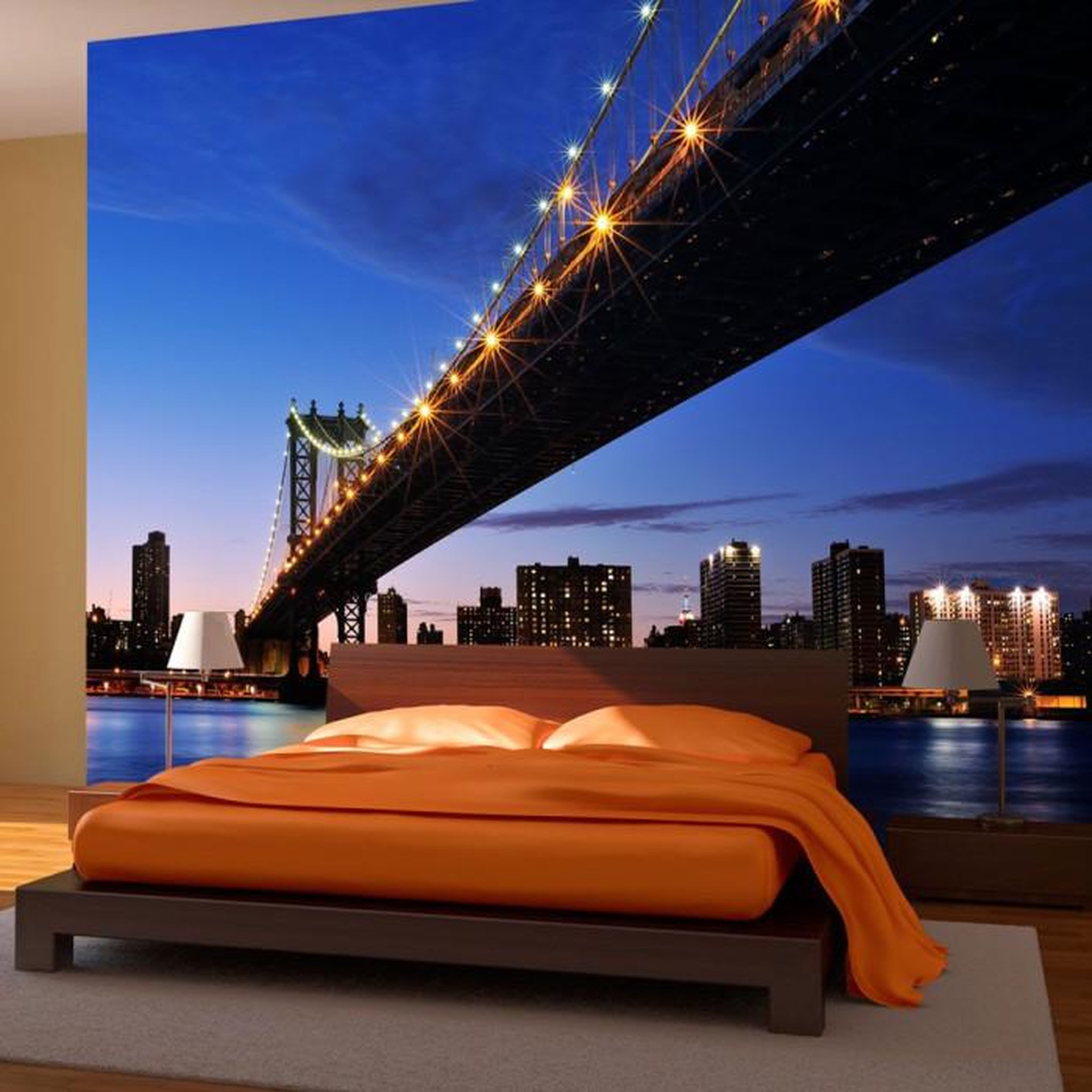 Paris Prix Papier Peint  Manhattan Bridge Illuminé la Nuit. Coloris disponibles : Multicolore
