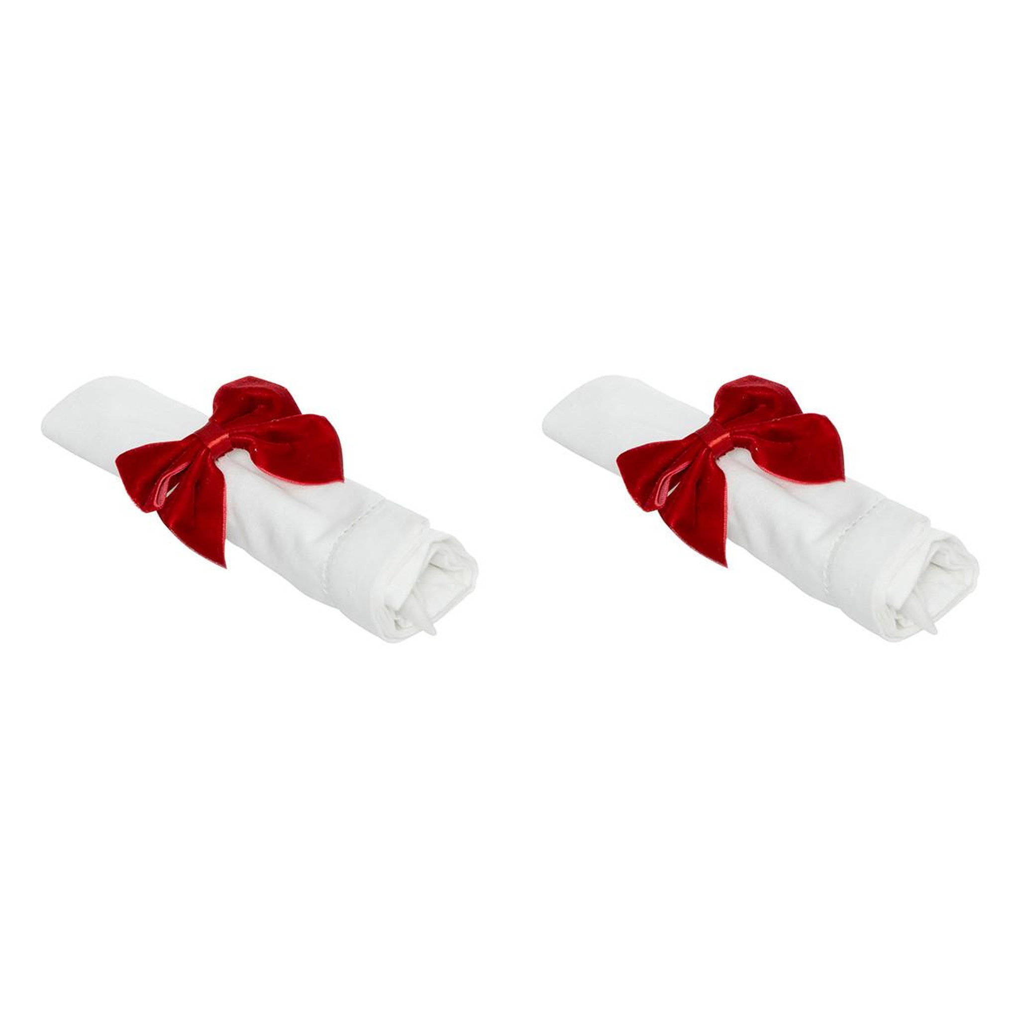 ATMOSPHERA Lot de 2 ronds de serviette en velours  nœud  8cm rouge
