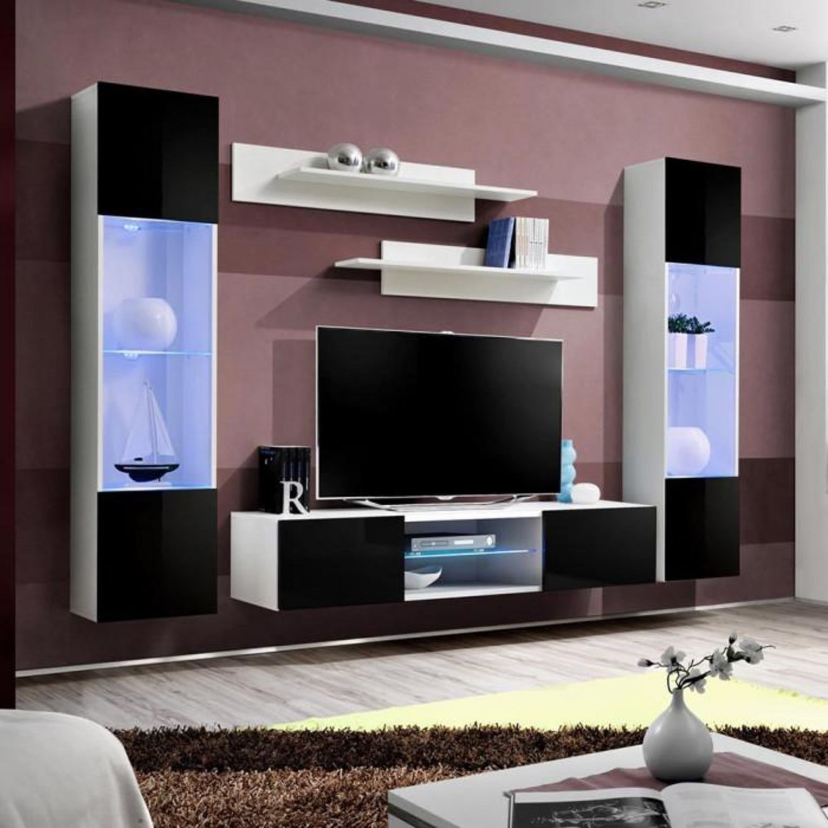 Paris Prix Meuble TV Mural Design  Fly XXX  260cm Noir & Blanc