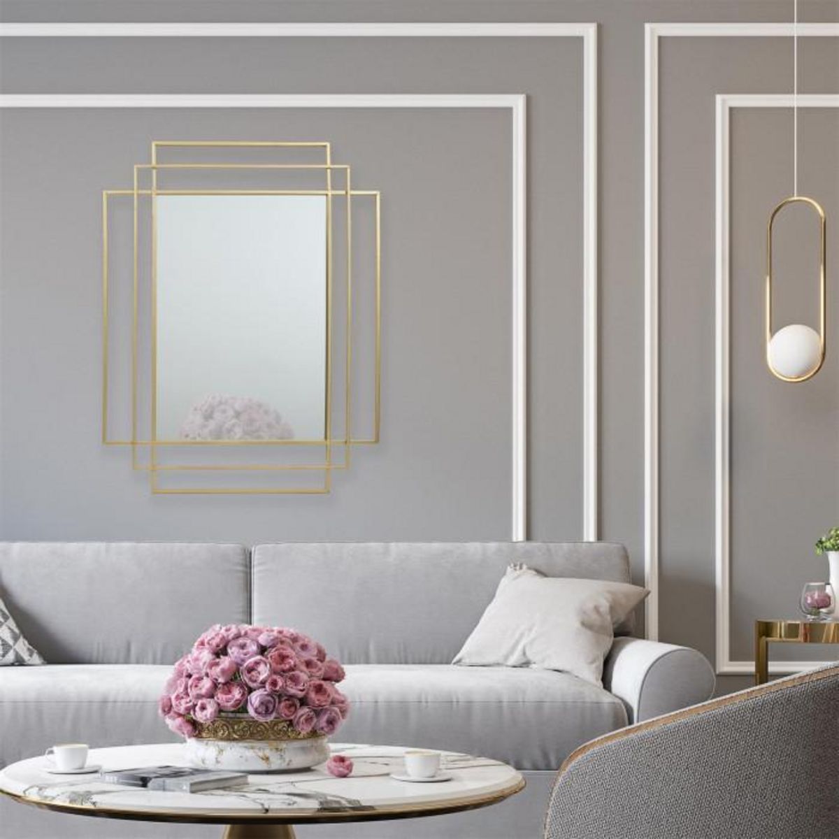 Paris Prix Miroir Design en Métal  Art Déco  93cm Or