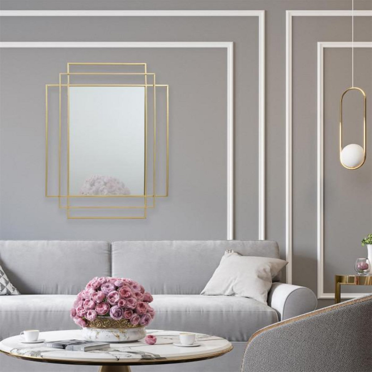 Paris Prix Miroir Design en Métal  Art Déco  93cm Or