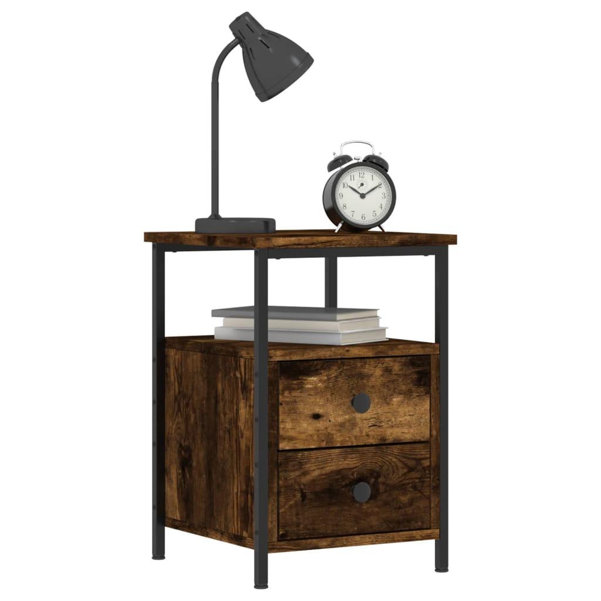 Voir la diapositive 3 : VIDAXL Table de chevet chene fume 34x35,5x50 cm bois d'ingenierie