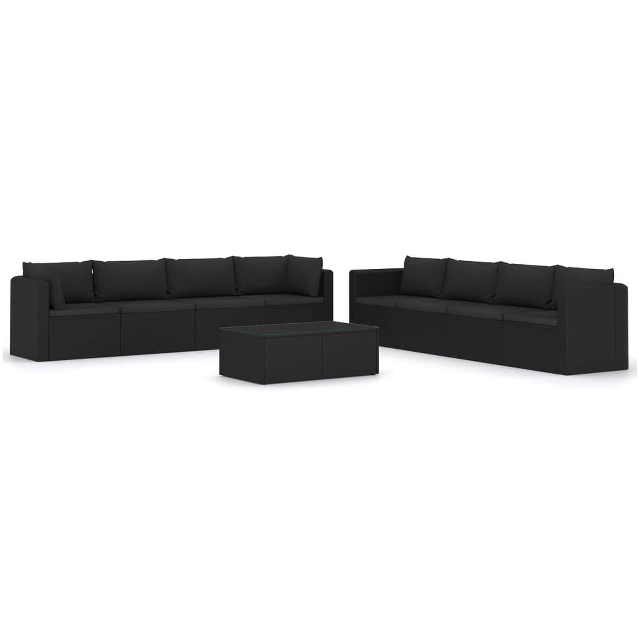 Voir la diapositive 2 : VIDAXL Salon de jardin 9 pcs avec coussins Resine tressee Noir