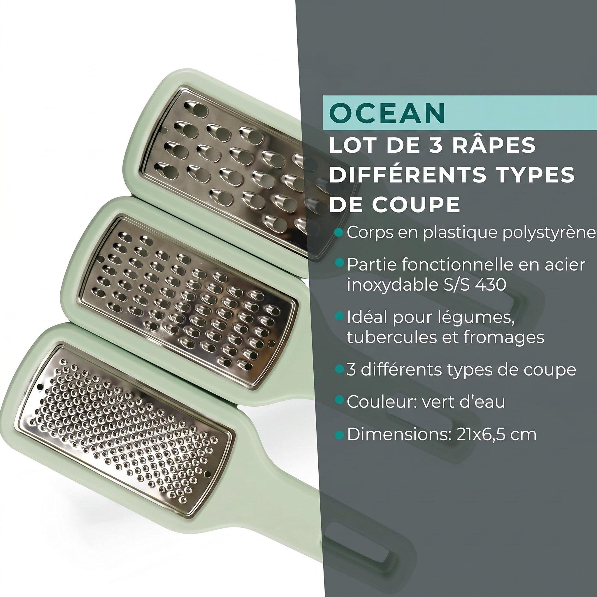Voir la diapositive 3 : Fackelmann Lot de 3 râpes à légume manuel fackelmann ocean