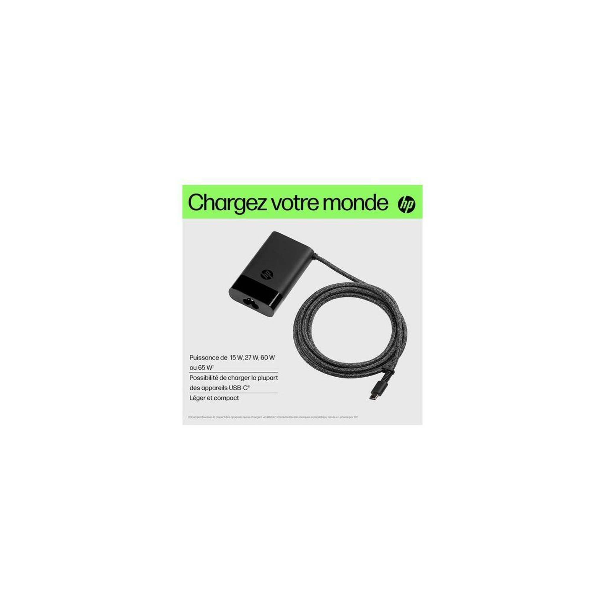 Voir la diapositive 4 : HP Chargeur ordinateur portable pc 65w noir mat compact usb-c eu