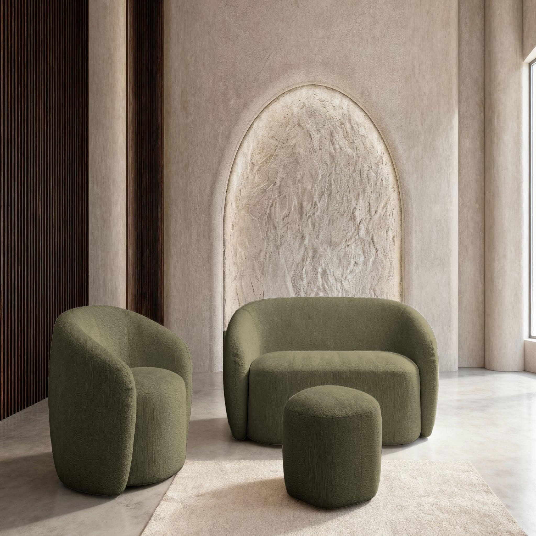 Voir la diapositive 3 : CASANOVA PARIS Aurelie - pack canapé droit 2 places + fauteuil + pouf tissu