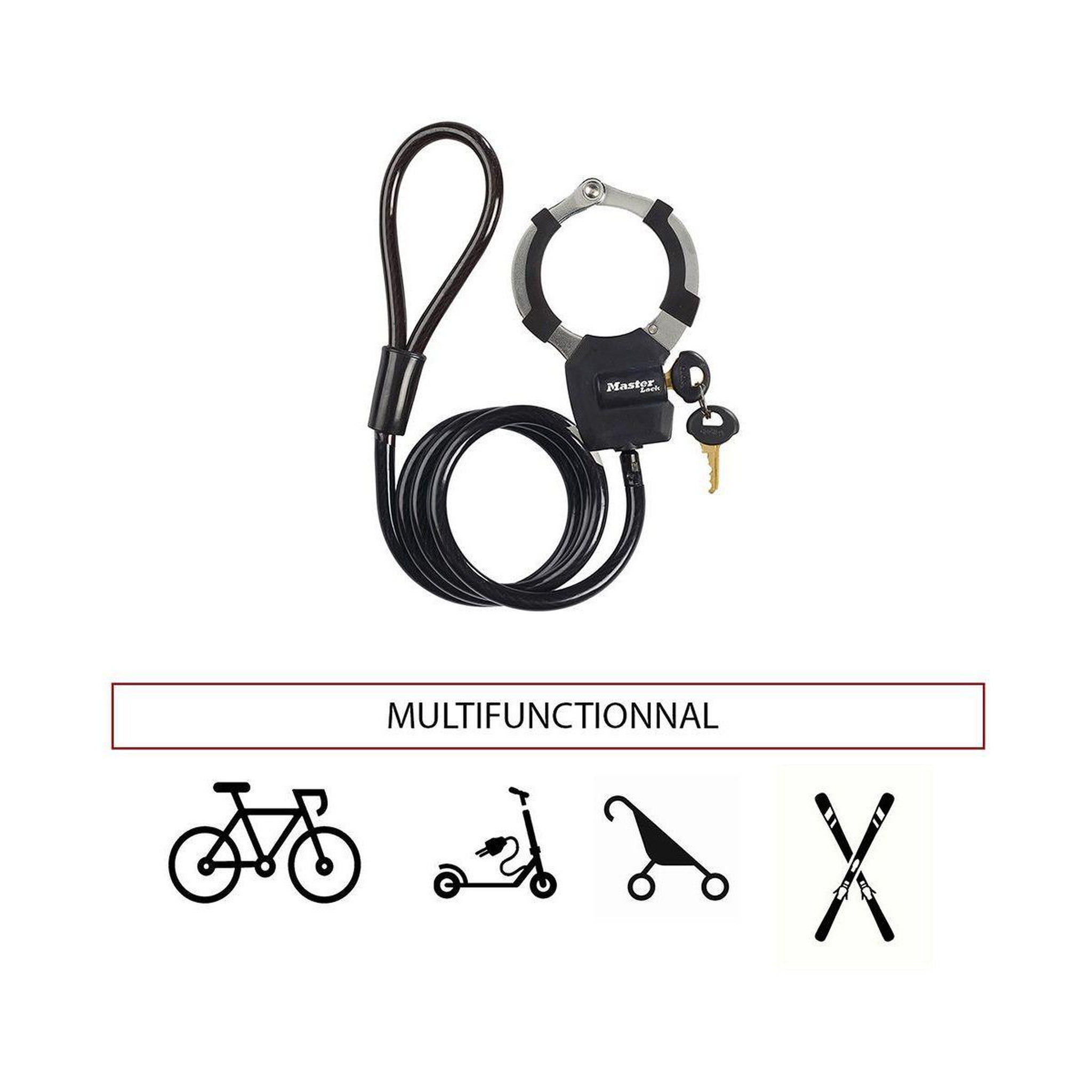Voir la diapositive 2 : Master lock Antivol Menottes Street Cuff avec cable à boucle
