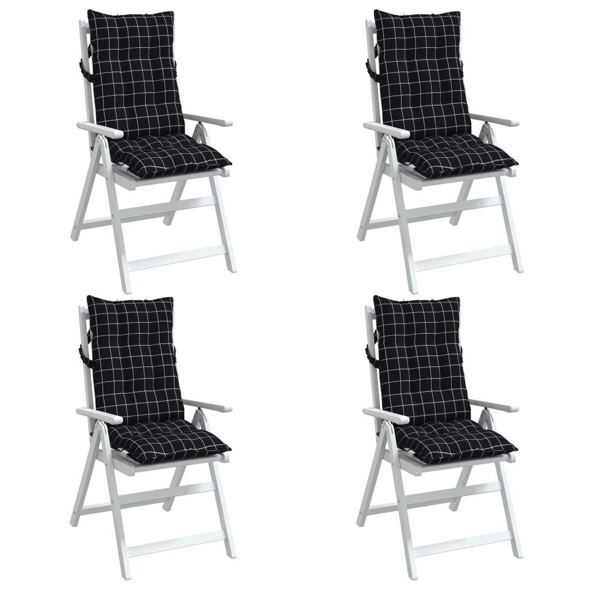 Voir la diapositive 4 : VIDAXL Coussins de chaise a dossier haut lot de 4 motif carreaux noir