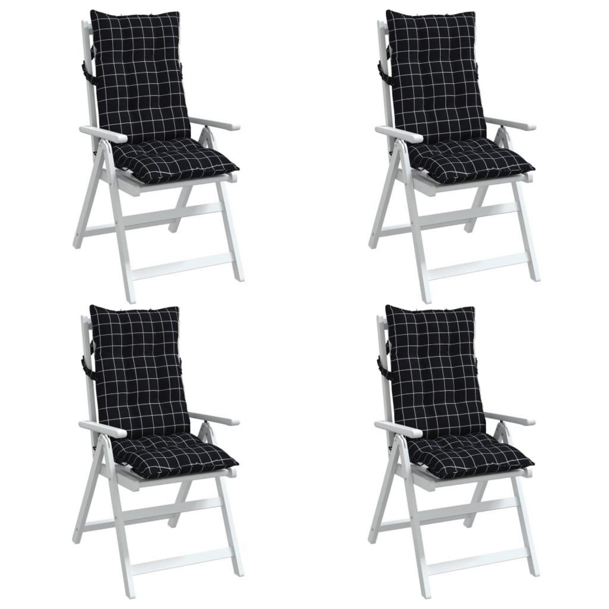 VIDAXL Coussins de chaise a dossier haut lot de 4 motif carreaux noir