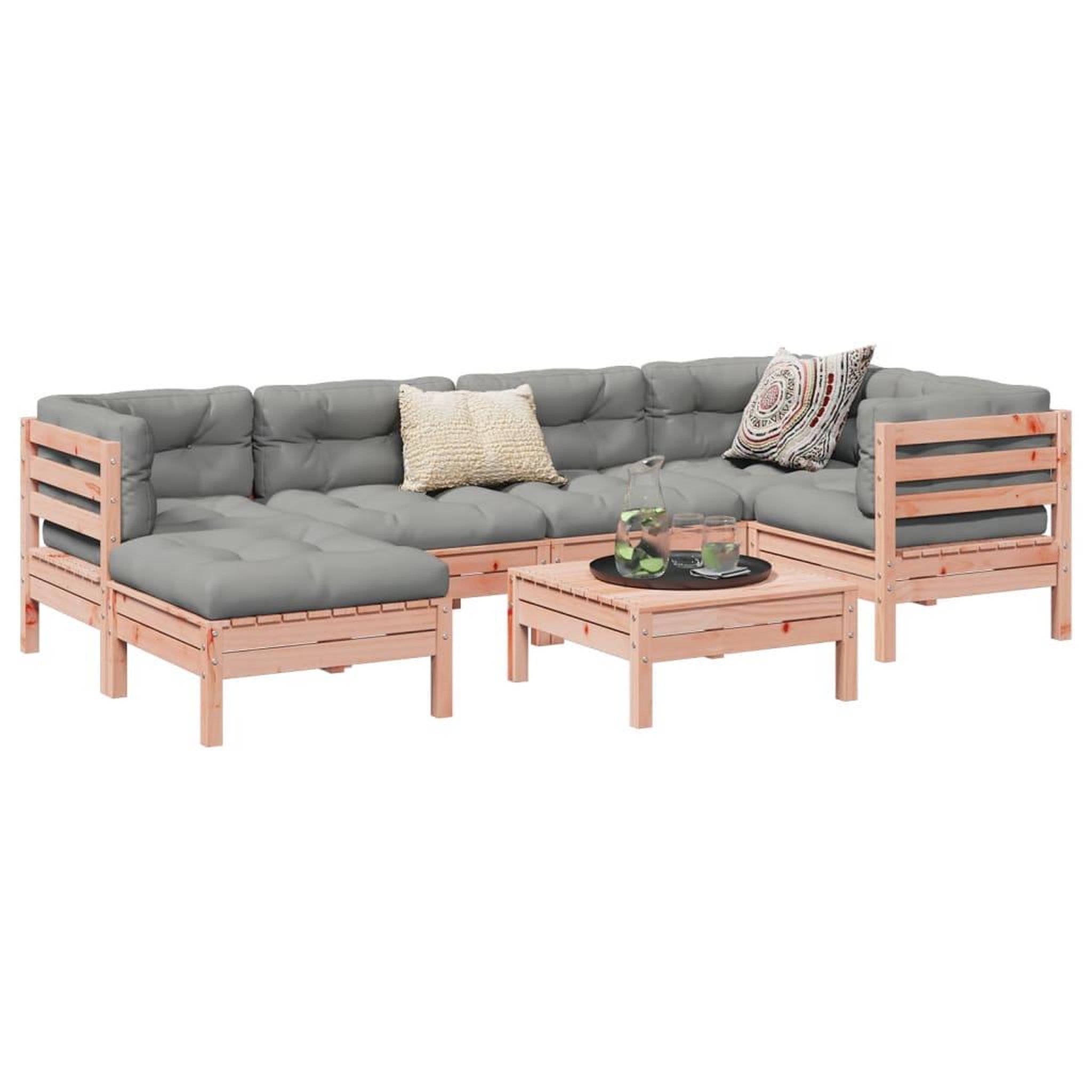 Voir la diapositive 2 : VIDAXL Salon de jardin 7 pcs et coussins bois massif sapin de douglas