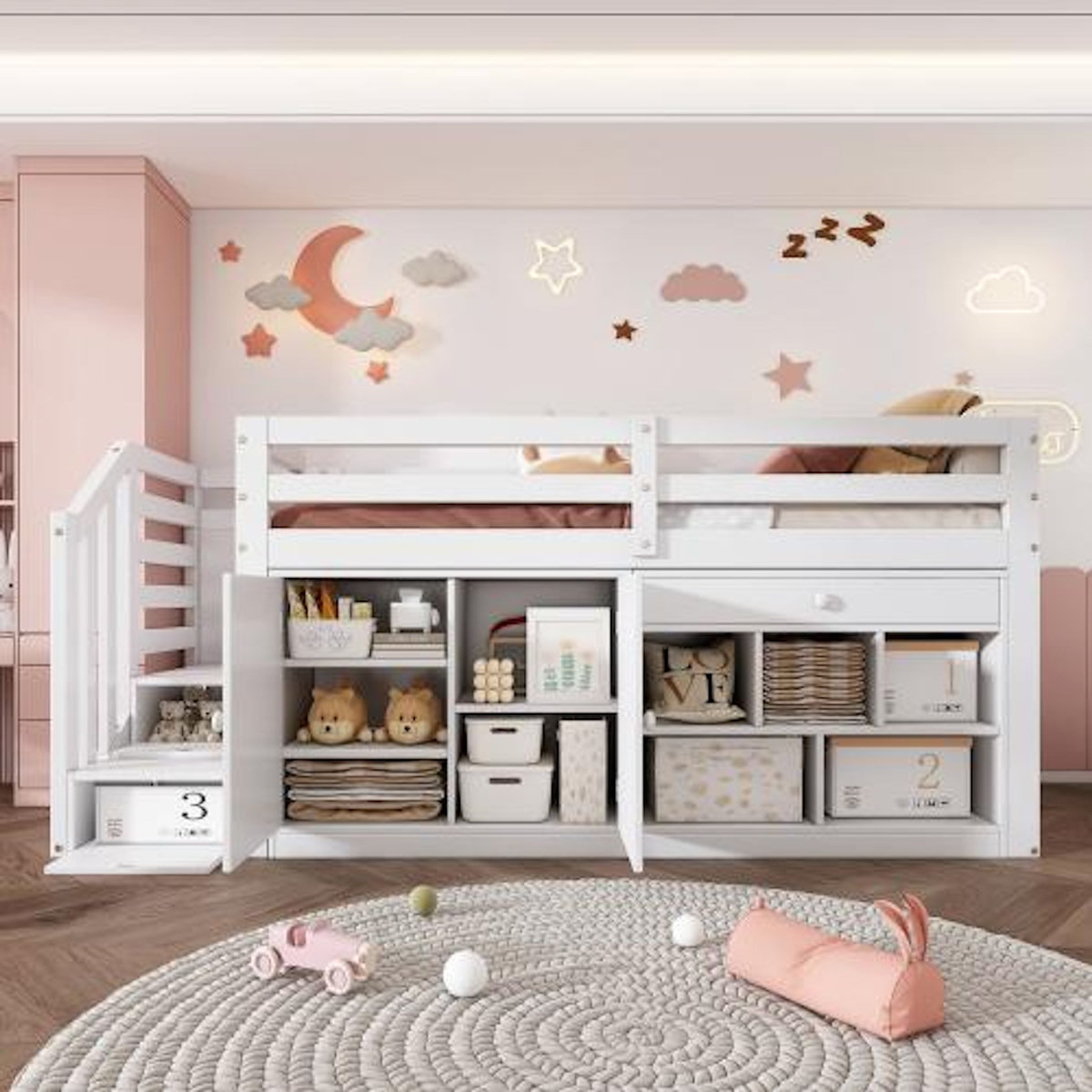 MERAX Lit enfant mi hauteur 90x200 cm coloris blanc bois massif