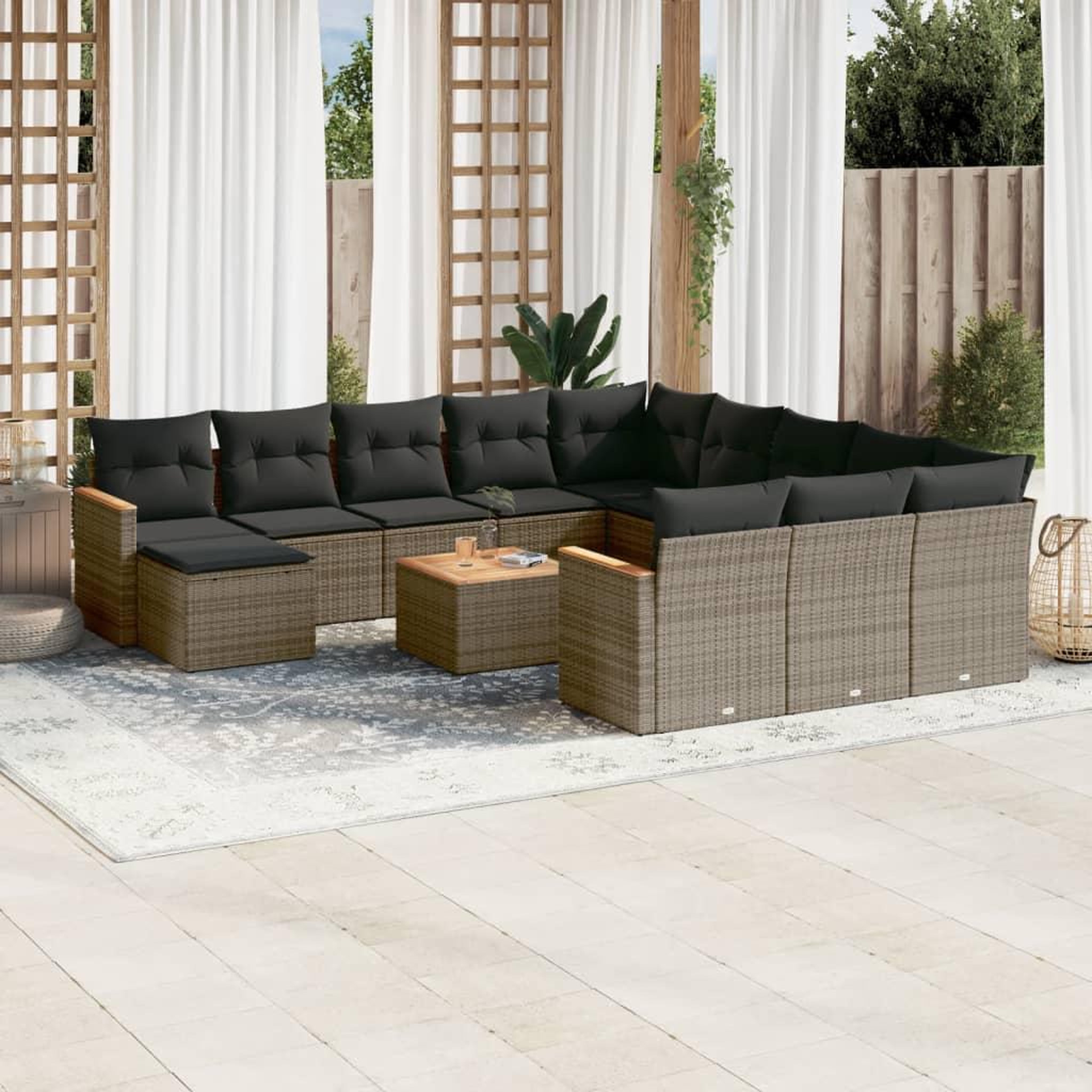 VIDAXL Salon de jardin avec coussins 13 pcs gris resine tressee