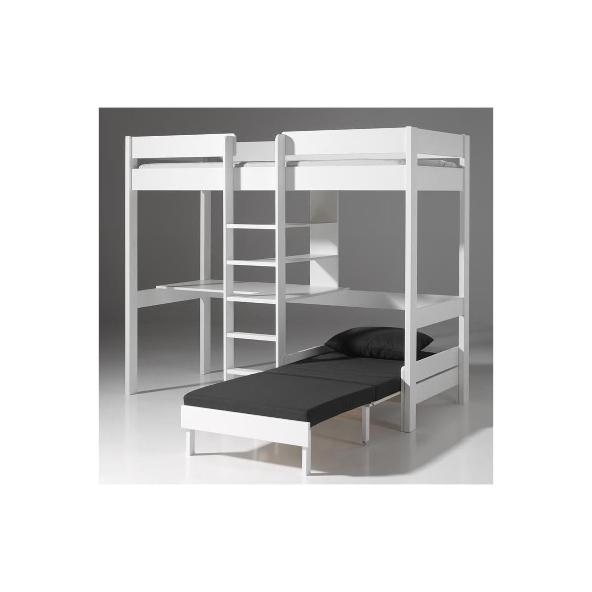 Voir la diapositive 2 : Paris Prix Lit mezzanine avec fauteuil-lit  pino  90x200cm blanc