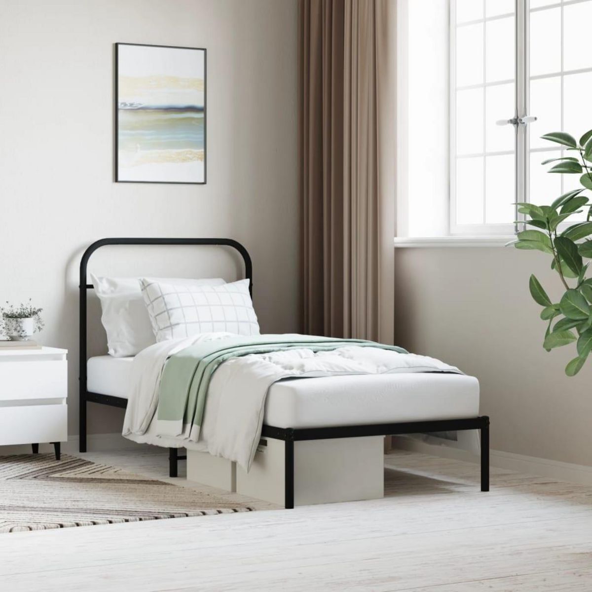 VIDAXL Cadre de lit metal sans matelas avec tete de lit noir 90x190 cm