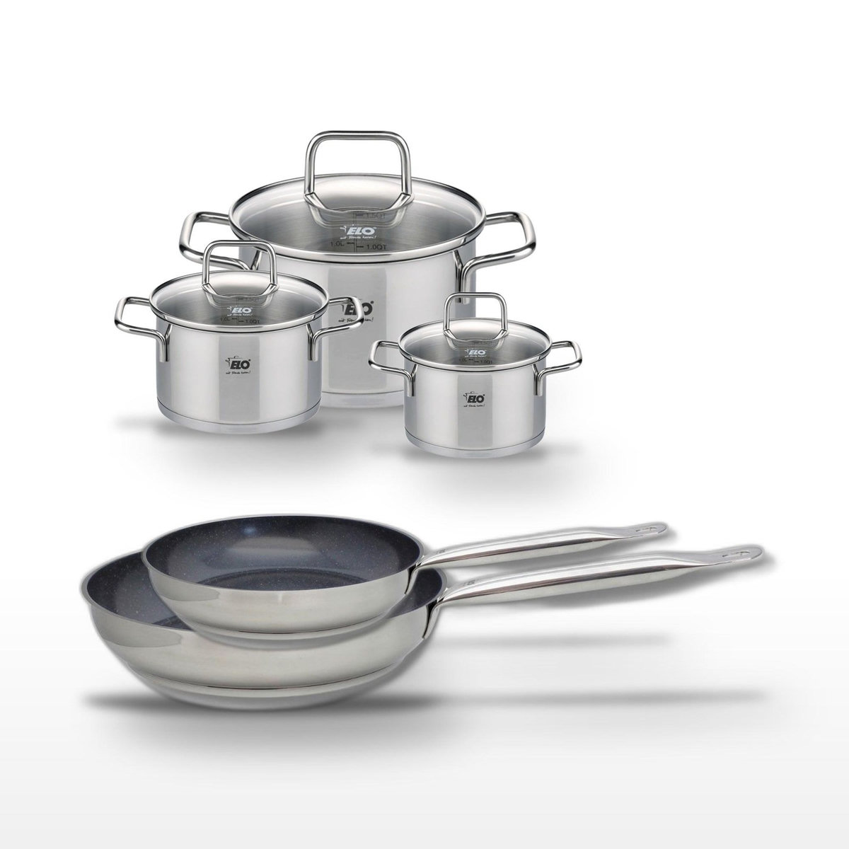 ELO Lot de 2 Poêles 24/28 cm et 3 Faitouts 12/14/20 cm Elo Profi Therm Platinum