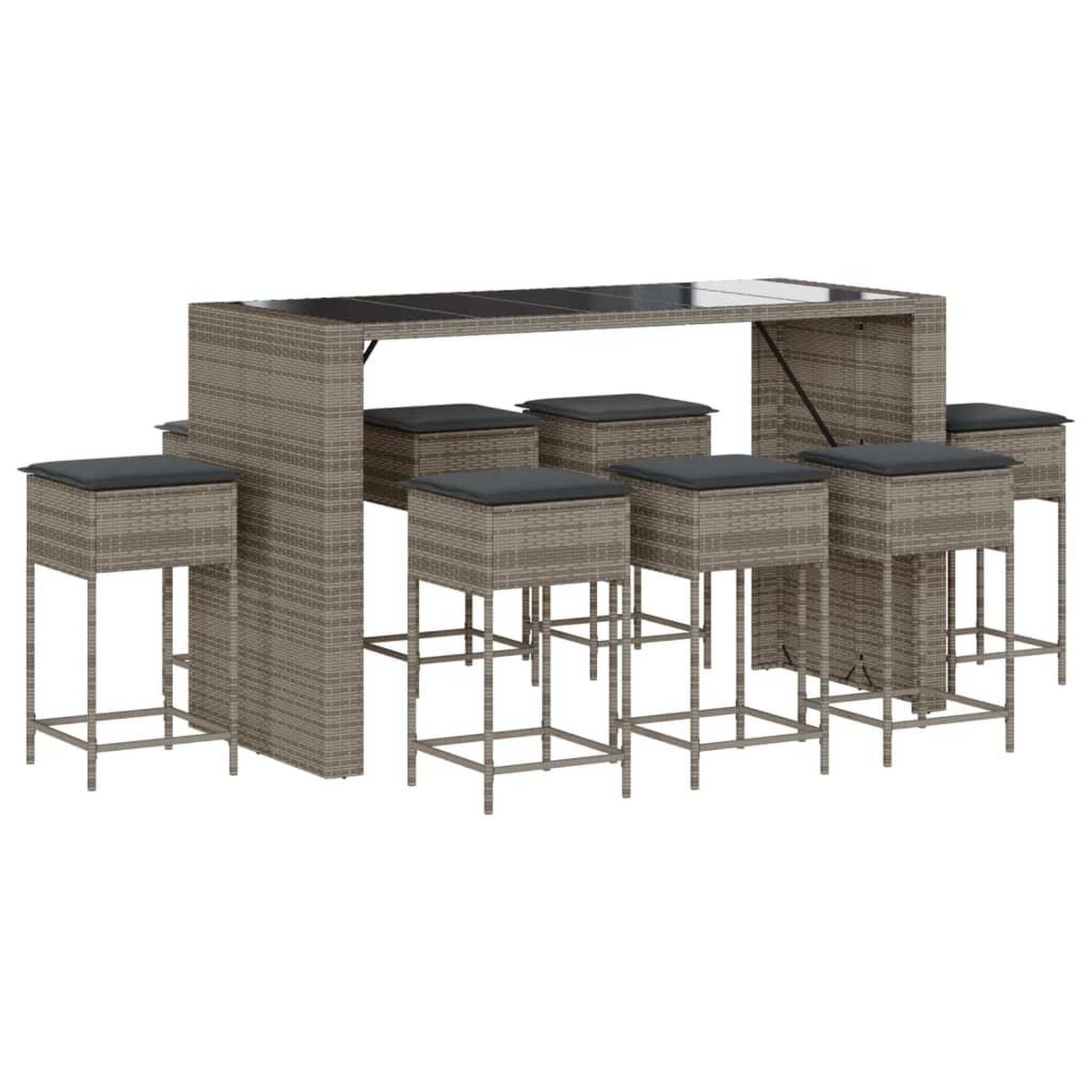 Voir la diapositive 2 : VIDAXL Ensemble de bar de jardin 9 pcs avec coussins gris poly rotin