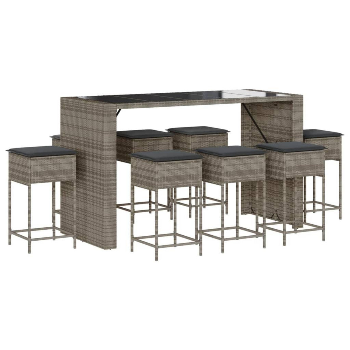 VIDAXL Ensemble de bar de jardin 9 pcs avec coussins gris poly rotin