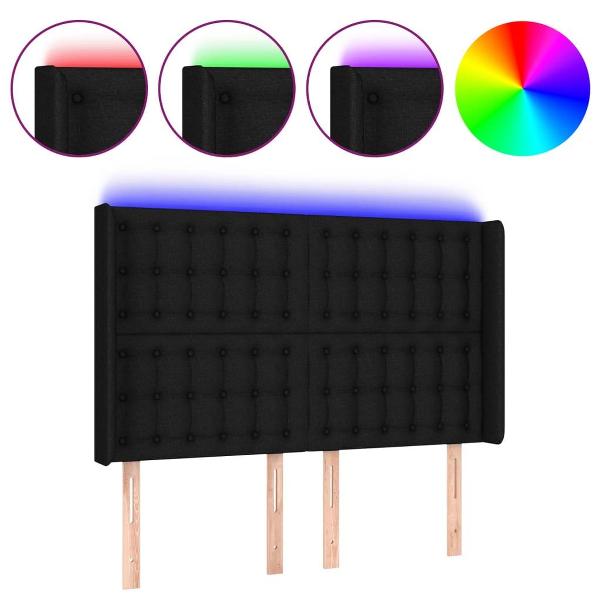 Voir la diapositive 2 : VIDAXL Tete de lit a LED Noir 147x16x118/128 cm Tissu