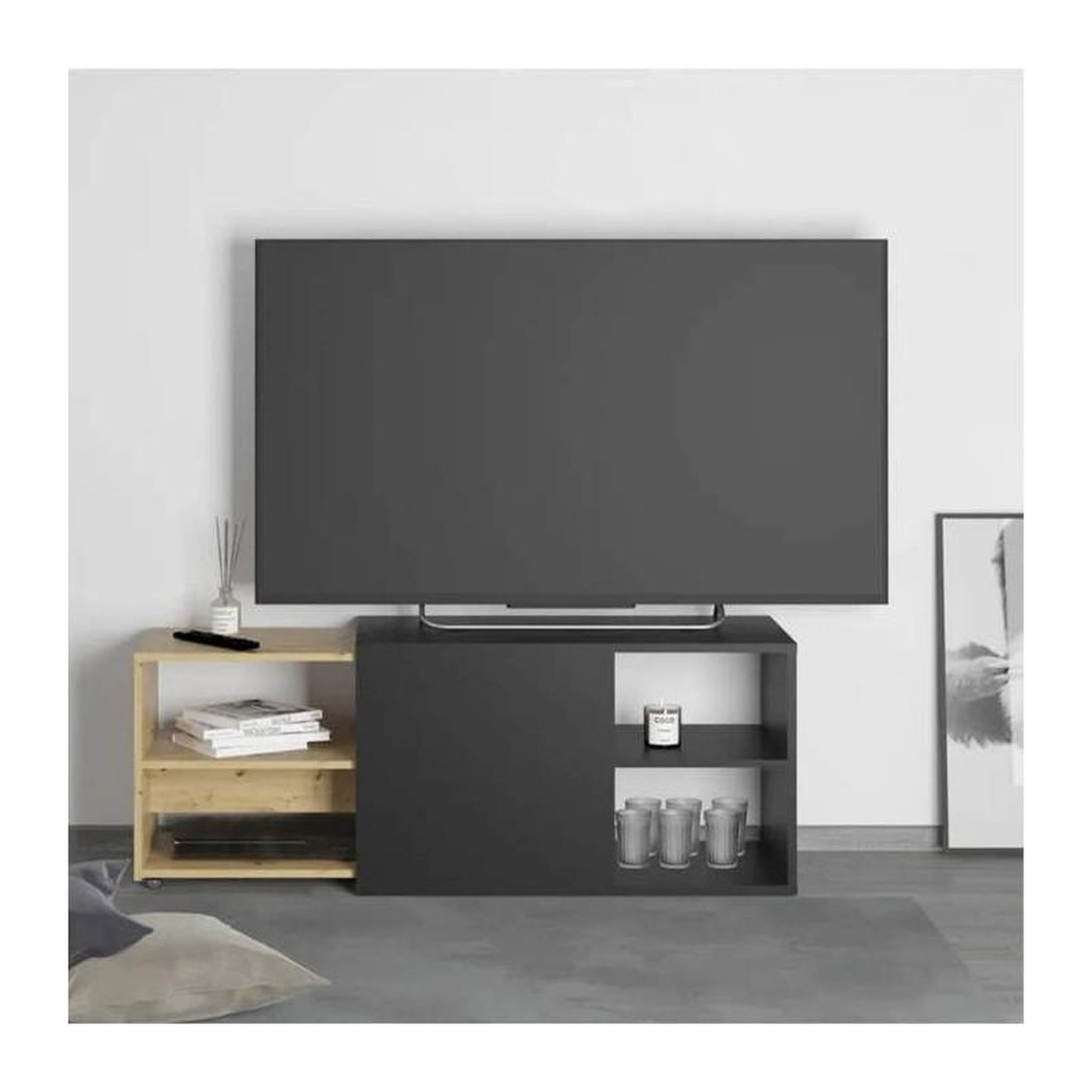 FMD FMD Meuble TV avec 2 compartiments ouverts 133,5x39,9x49,2 cm, unité tv, buffet bas tv,, armoire tv 444232