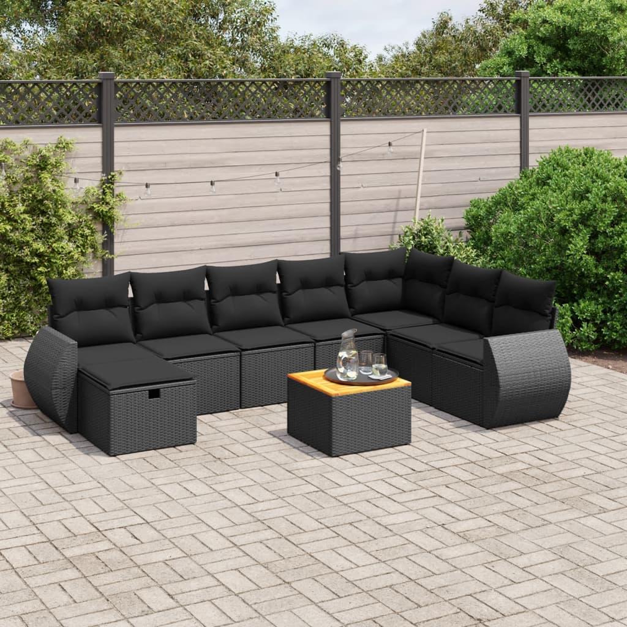 VIDAXL Salon de jardin 9 pcs avec coussins noir resine tressee