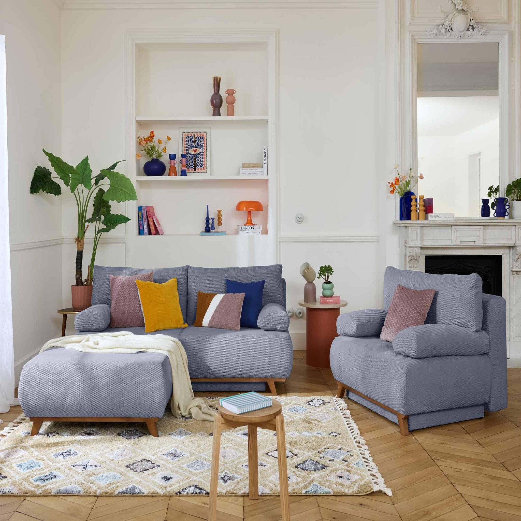 Voir la diapositive 6 : BEST MOBILIER Cristal - pouf modulable - 95 cm - en velours texturé