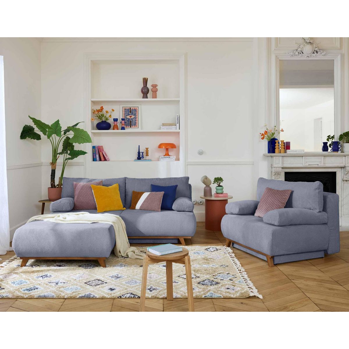 BEST MOBILIER Cristal - pouf modulable - 95 cm - en velours texturé