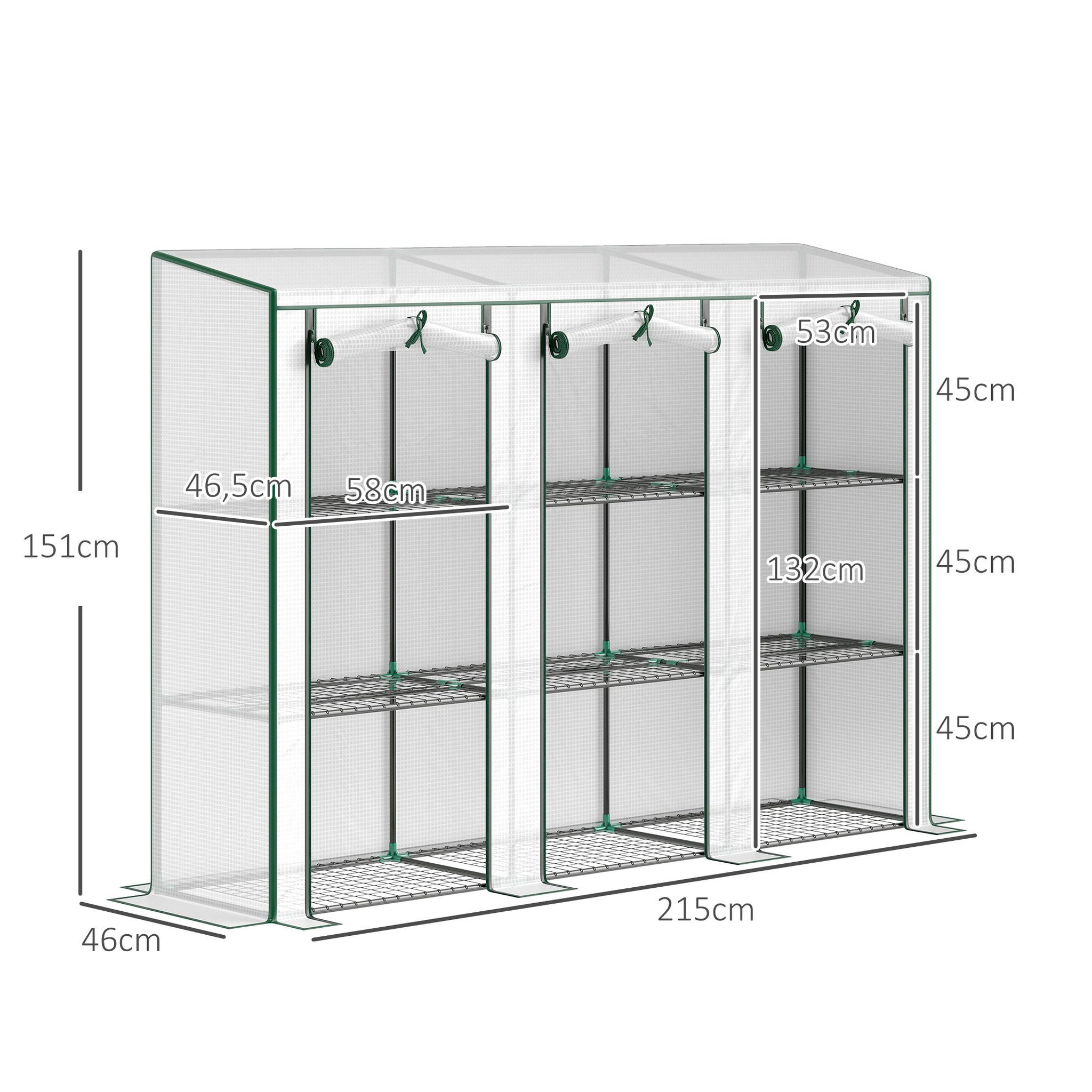 Voir la diapositive 3 : OUTSUNNY Serre de jardin balcon avec étagères métalliques 3 niveaux 3 portes acier noir PVC blanc
