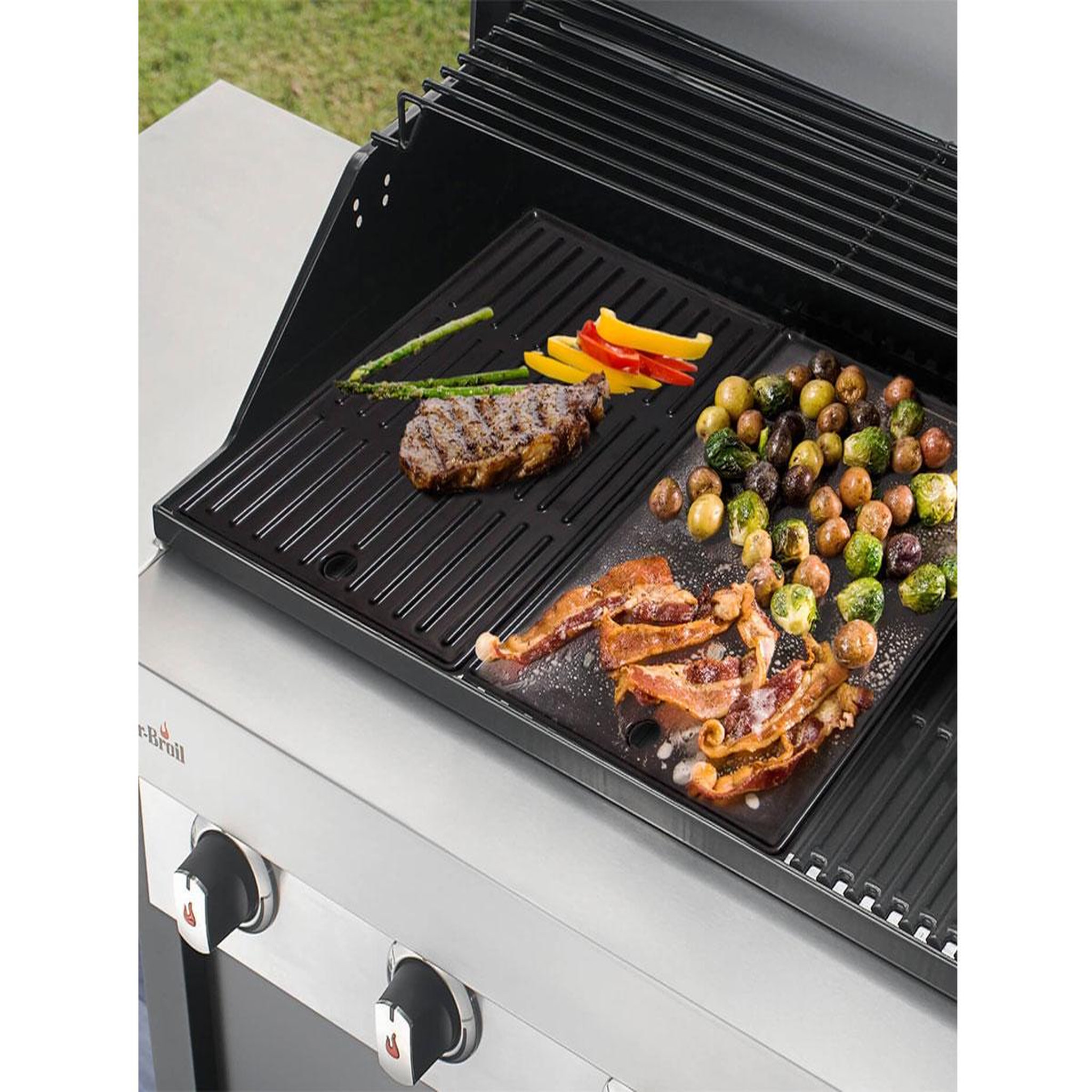 Voir la diapositive 2 : CHAR-BROIL Plancha en fonte 43,5 x 20,8 cm pour barbecue 3 brûleurs - char-broil