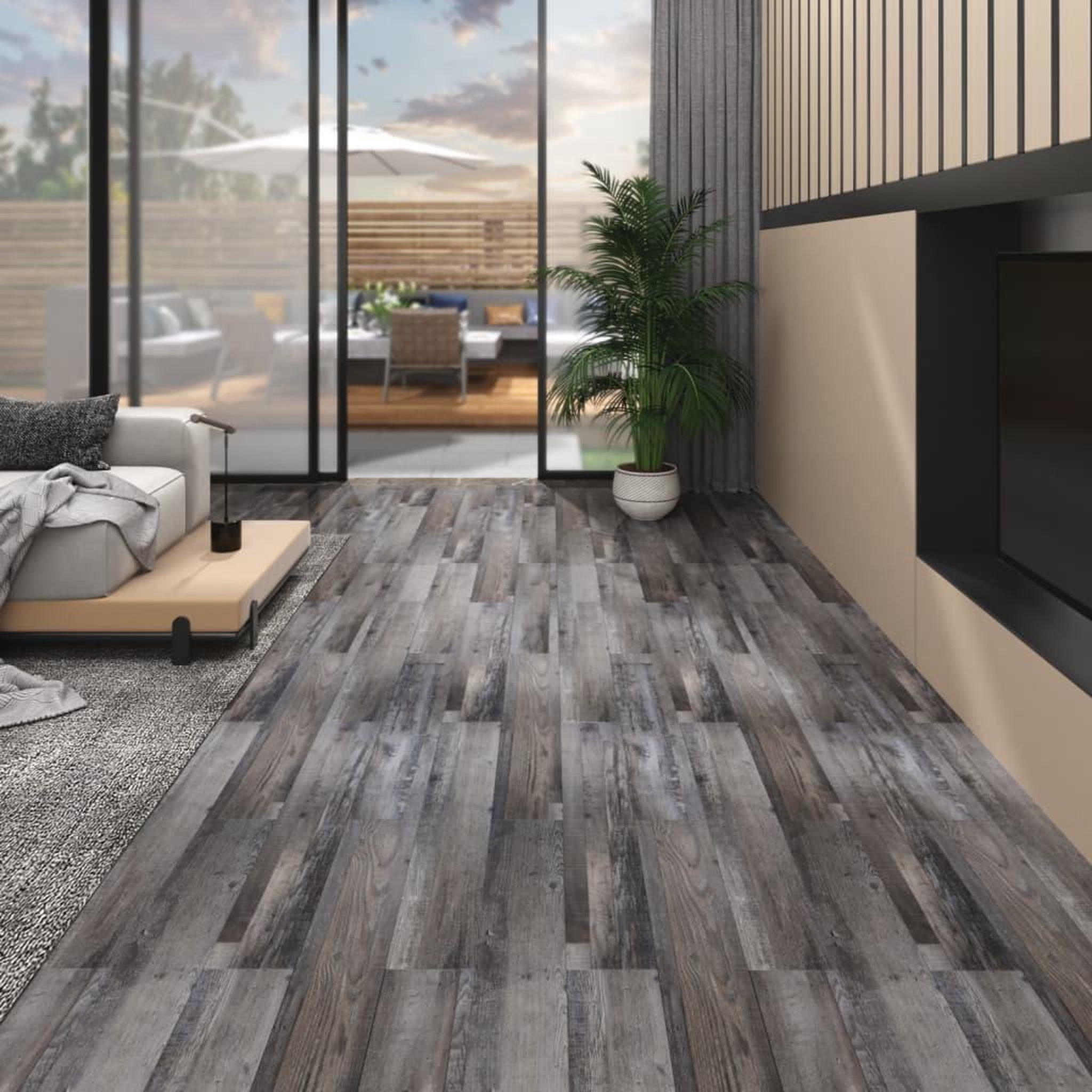 Voir la diapositive 1 : VIDAXL Dalles de plancher PVC 5,02 m^2 2 mm autoadhesif bois industriel